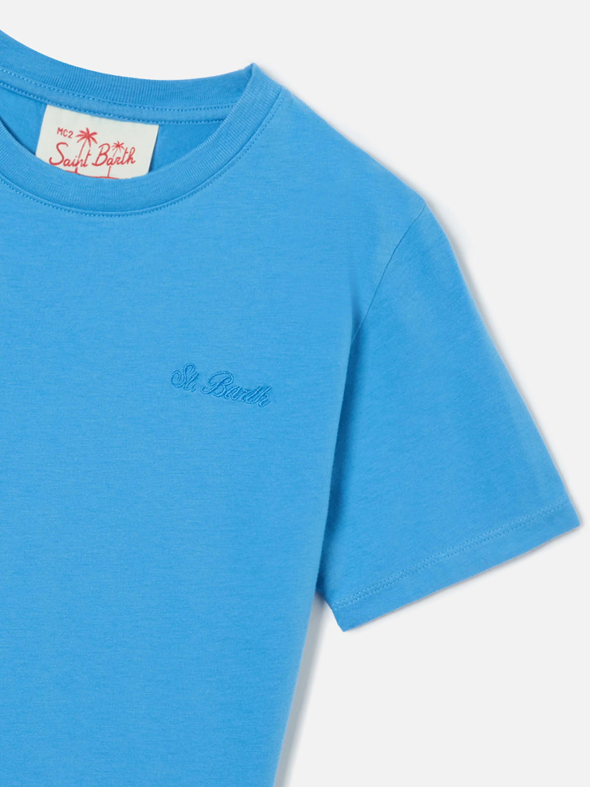 T-shirt Dover Jr in puro cotone azzurro polvere con logo ricamato - Image 2