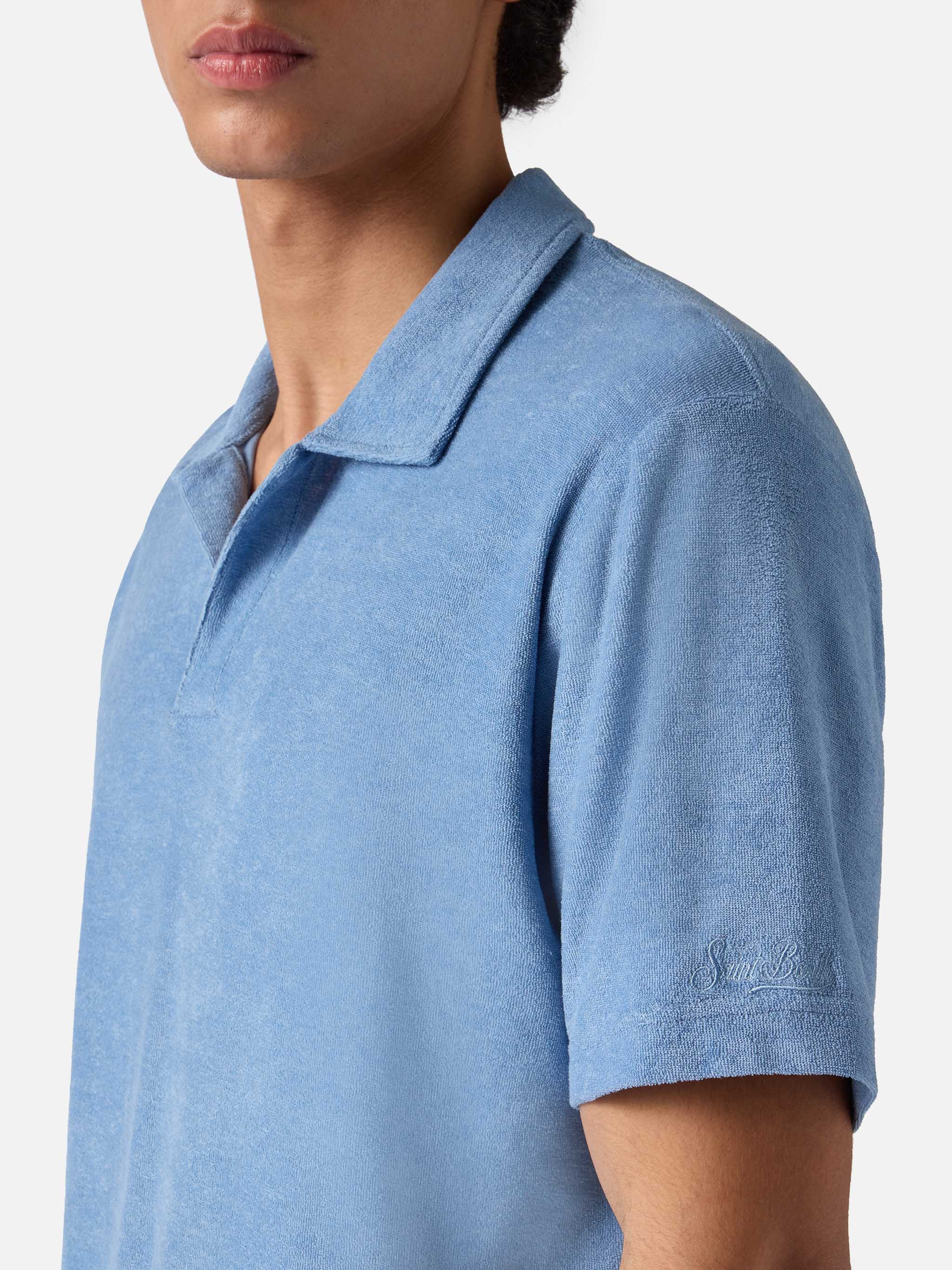 Polo Jeremy in cotone effetto spugna azzurro polvere - Image 2