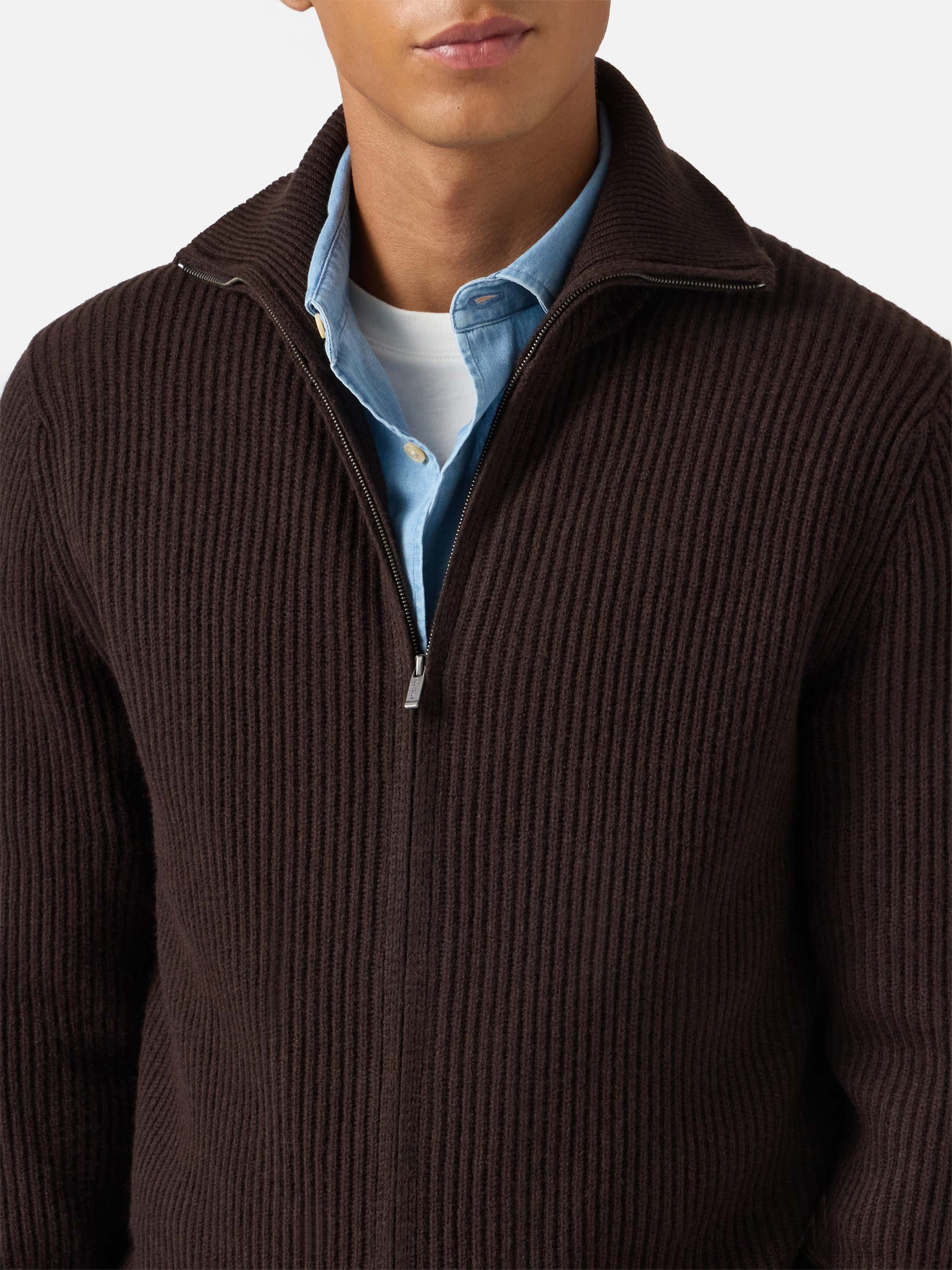Cardigan full zip Preston in pura lana marrone scuro - Image 2