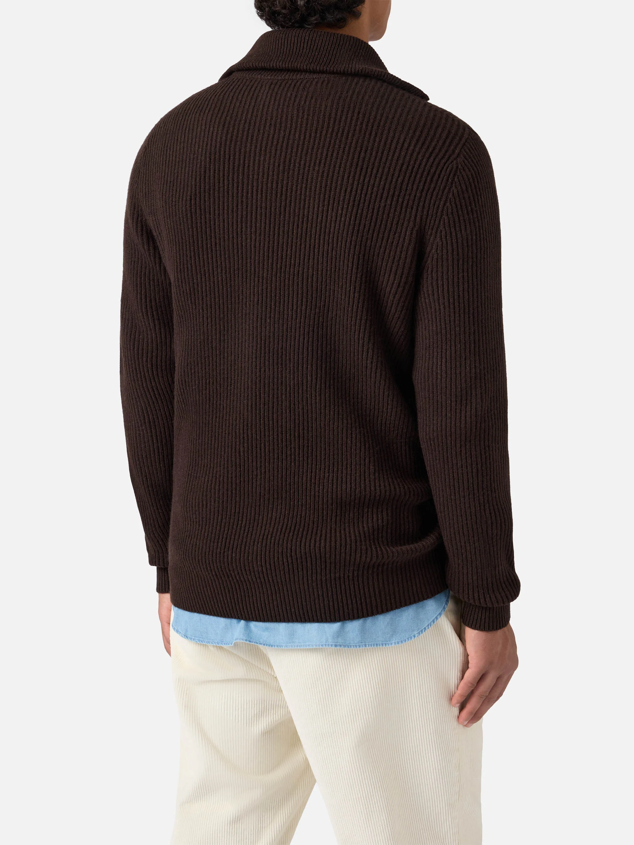 Cardigan full zip Preston in pura lana marrone scuro - Image 3