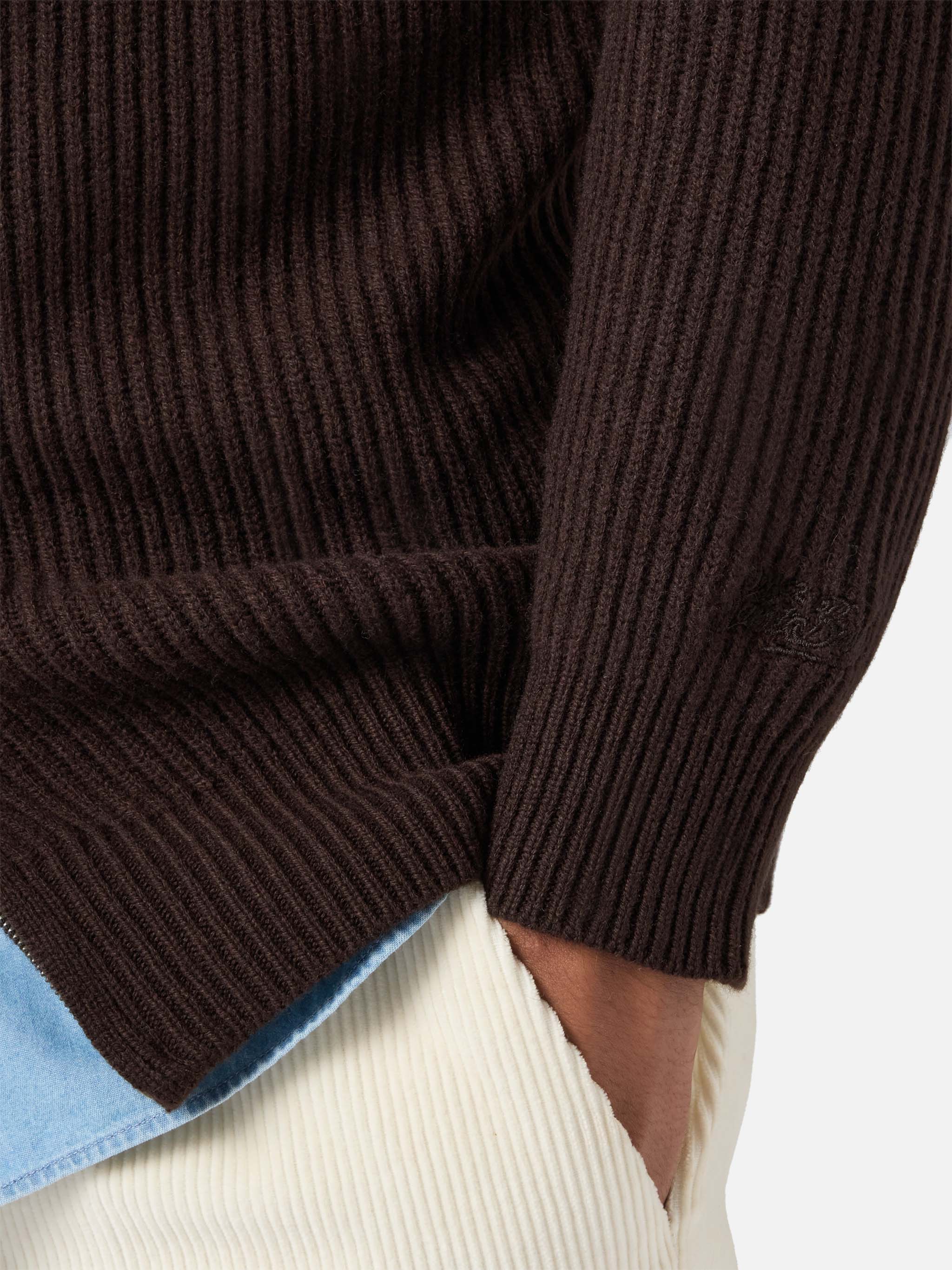 Cardigan full zip Preston in pura lana marrone scuro - Image 4