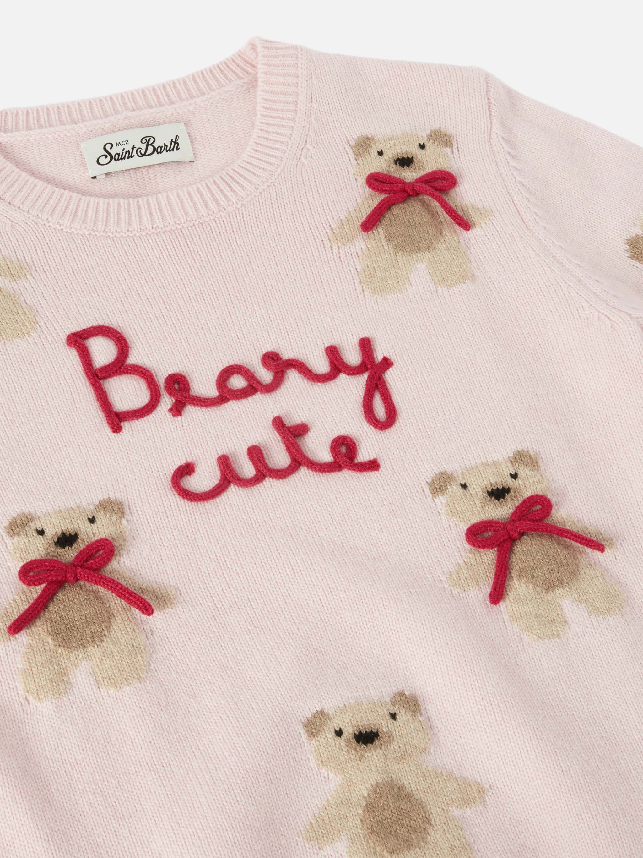 Girocollo Princess in misto cashmere con jacquard orsetti e applicazioni fiocchi - Image 2