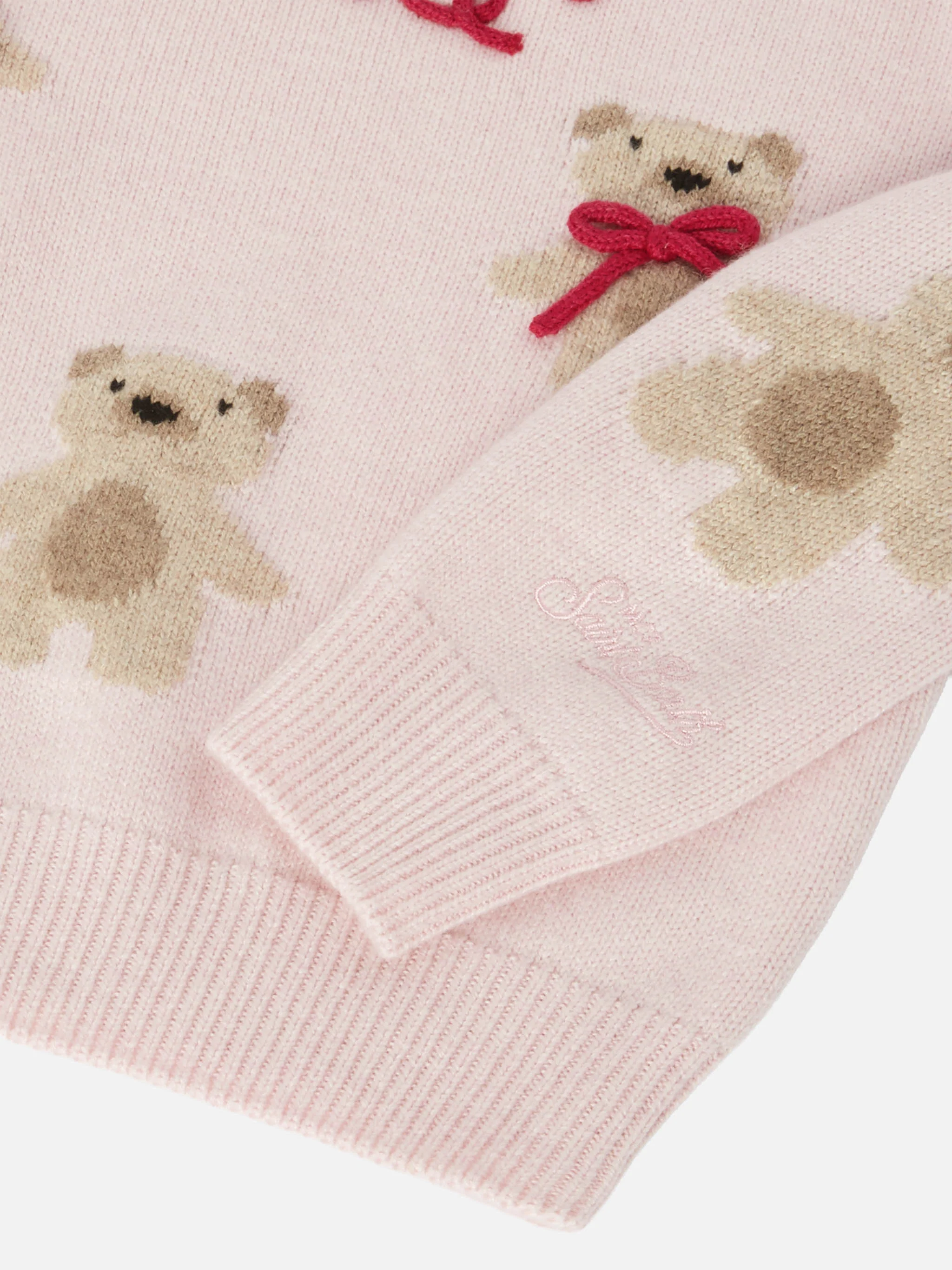 Girocollo Princess in misto cashmere con jacquard orsetti e applicazioni fiocchi - Image 4