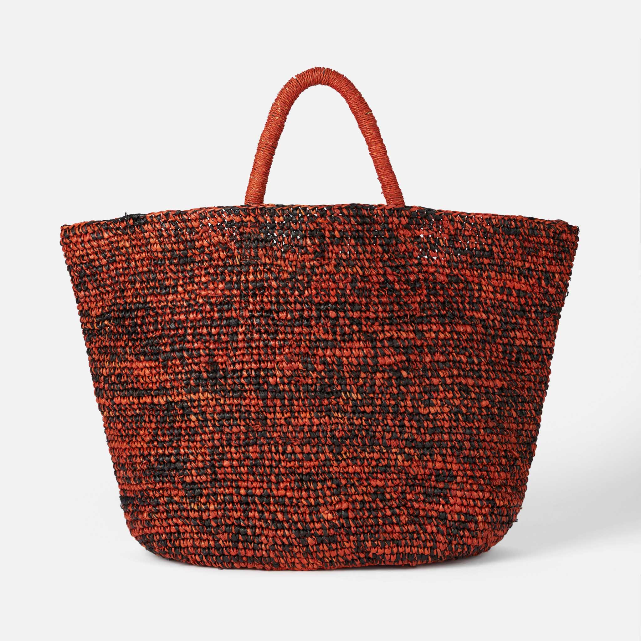 Borsa in rafia nera e arancione con ricamo frontale - Image 4