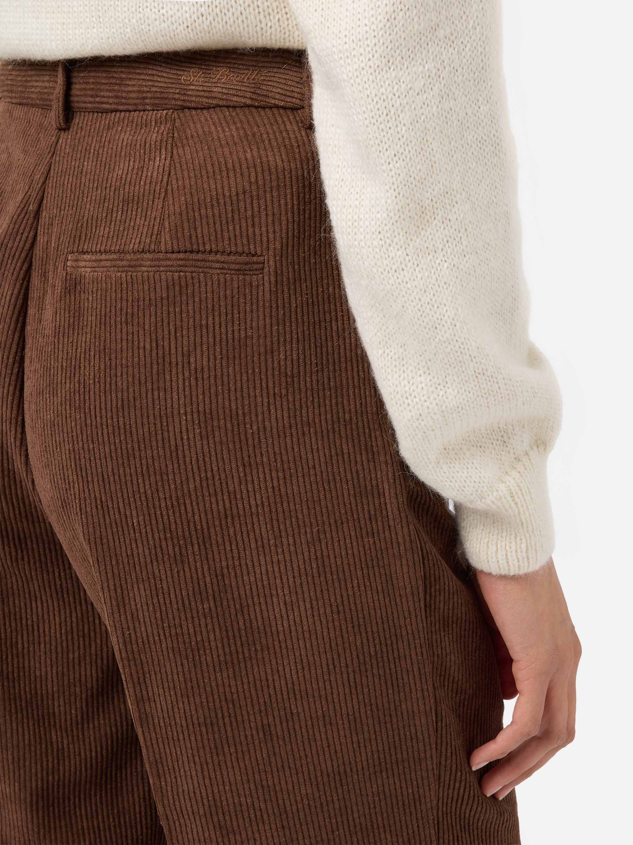 Pantaloni a gamba ampia Rebella in corduroy marrone - Image 2