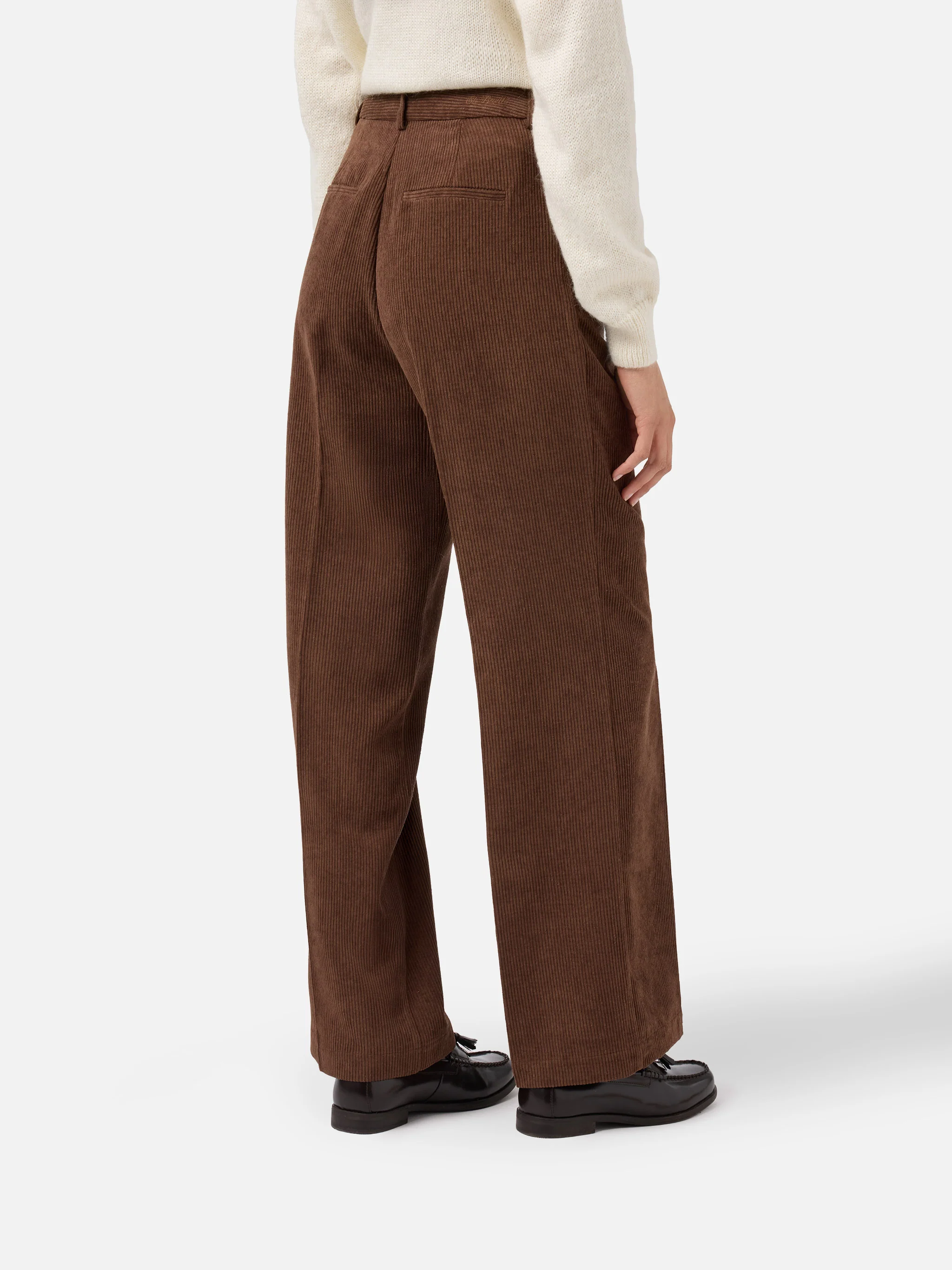 Pantaloni a gamba ampia Rebella in corduroy marrone - Image 3