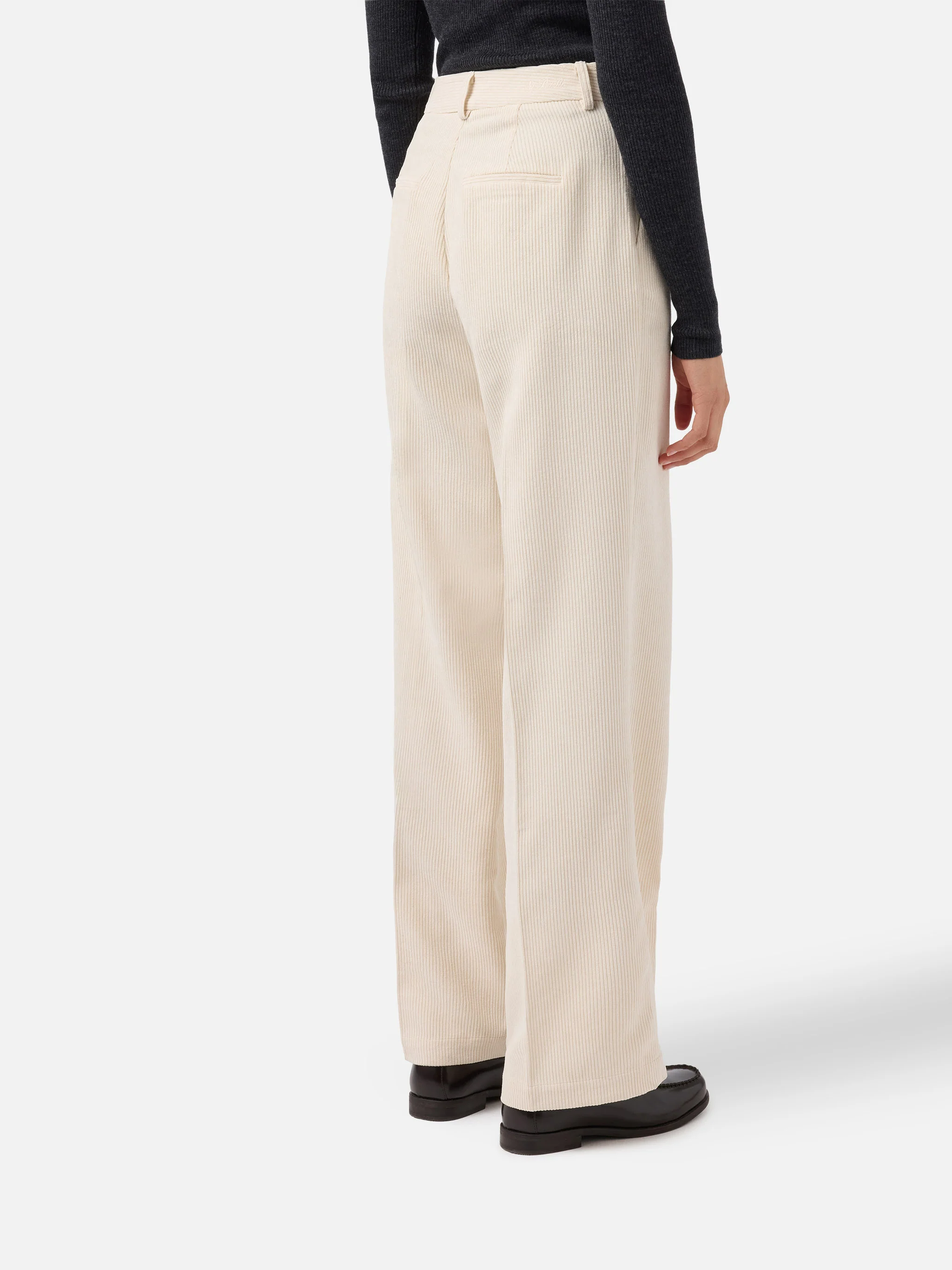 Pantaloni a gamba ampia Rebella in corduroy bianco crema - Image 2