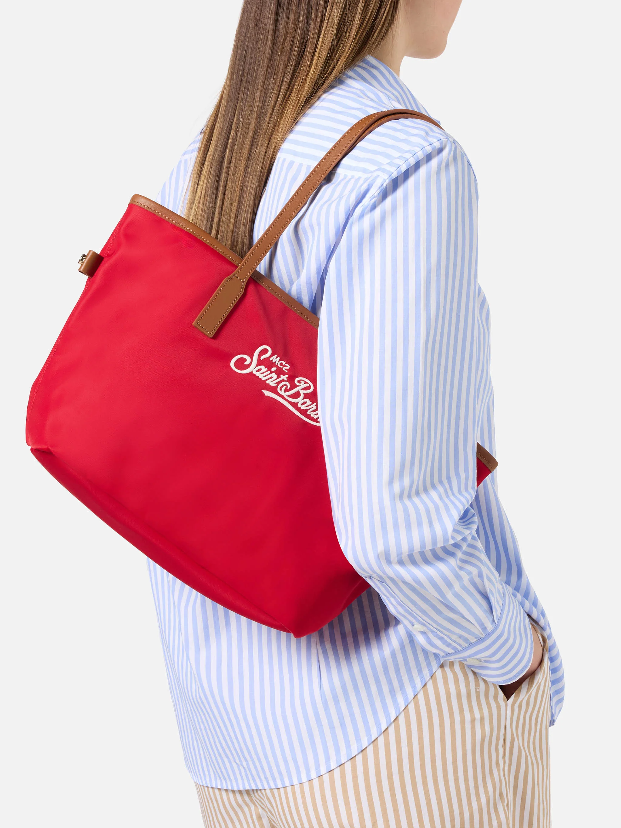 Borsa City medium in nylon rosso - Image 2