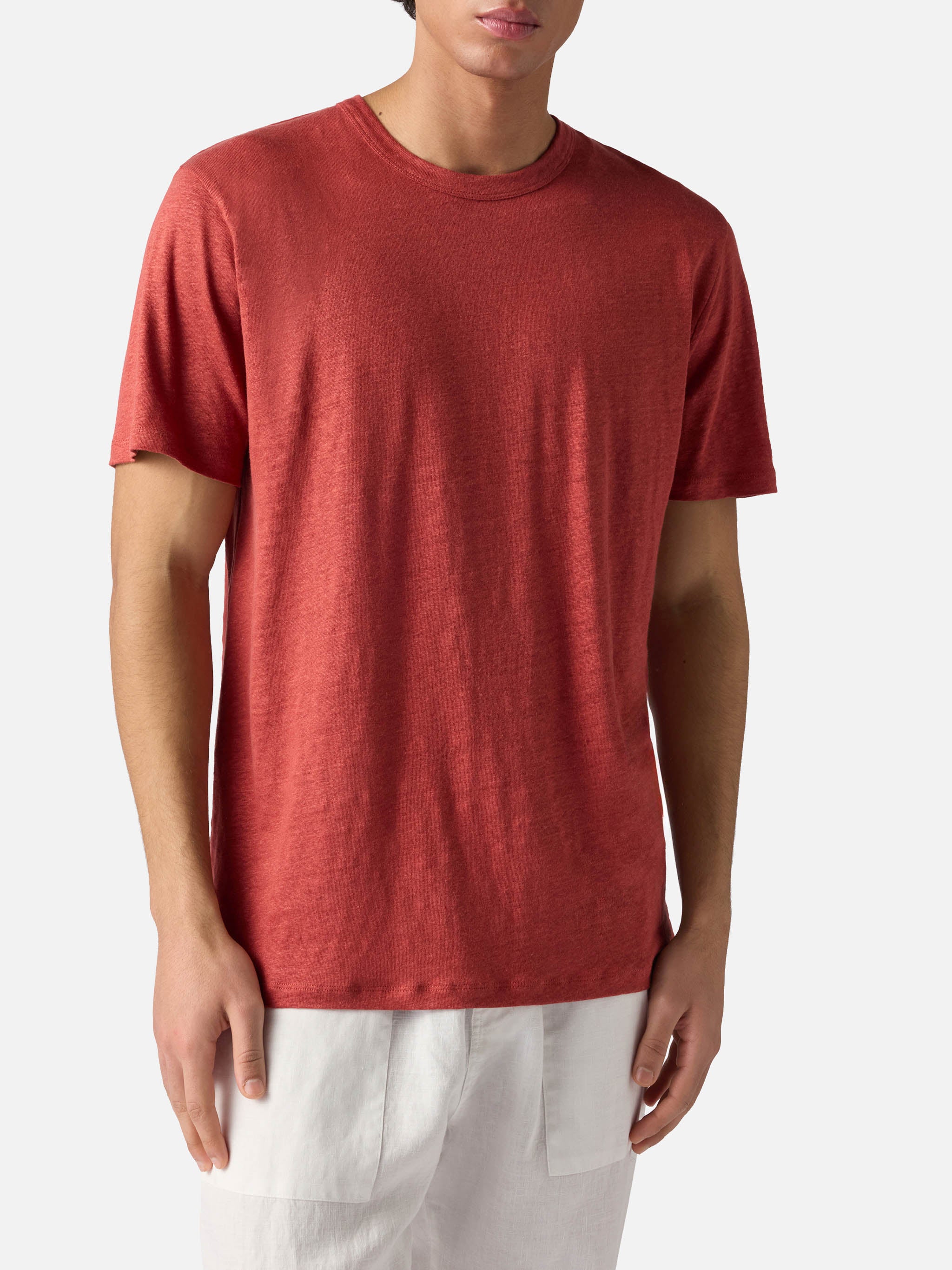 T-shirt Ecstasea in puro lino rosso con logo ricamato - Image 2