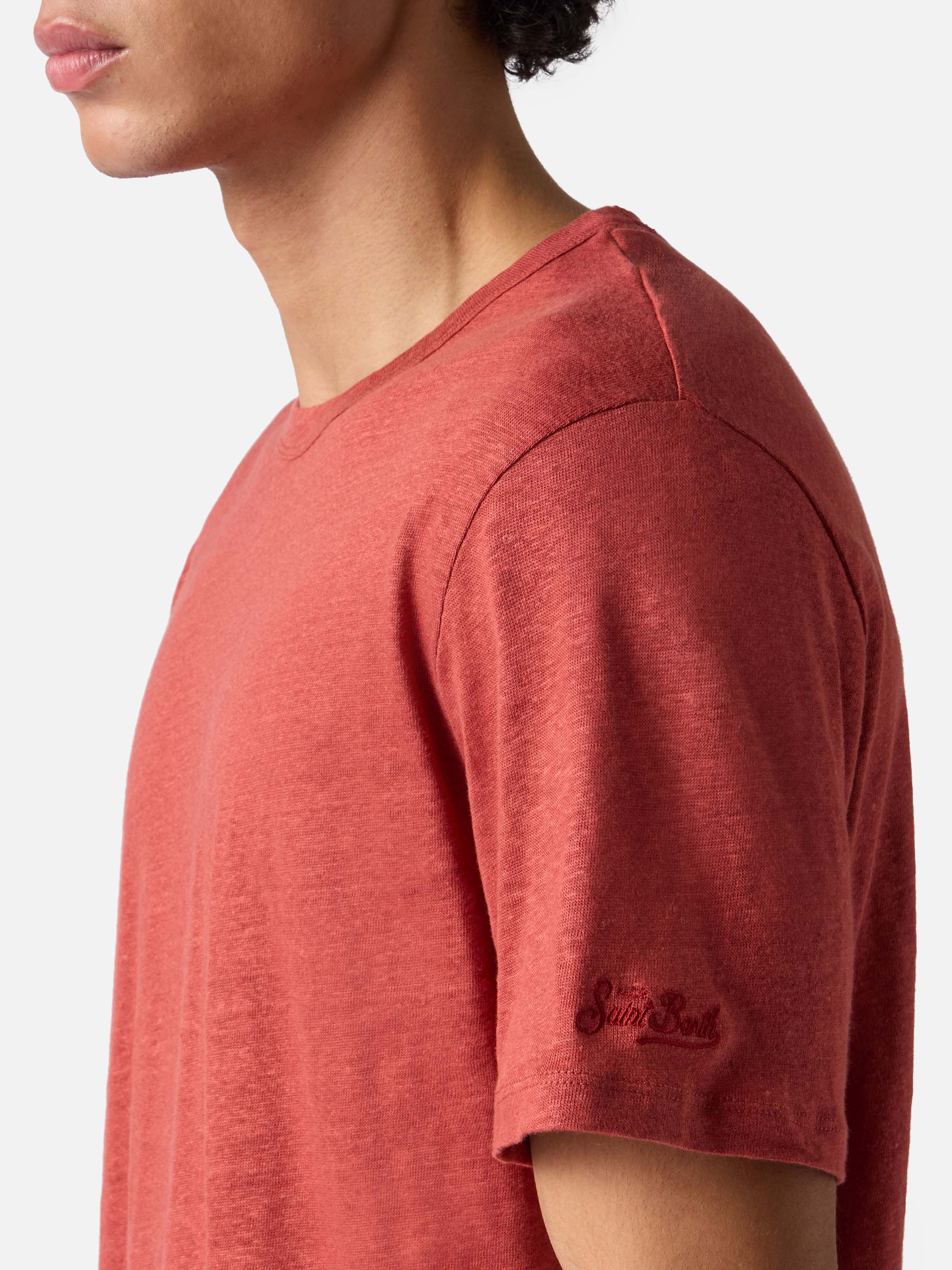 T-shirt Ecstasea in puro lino rosso con logo ricamato - Image 3