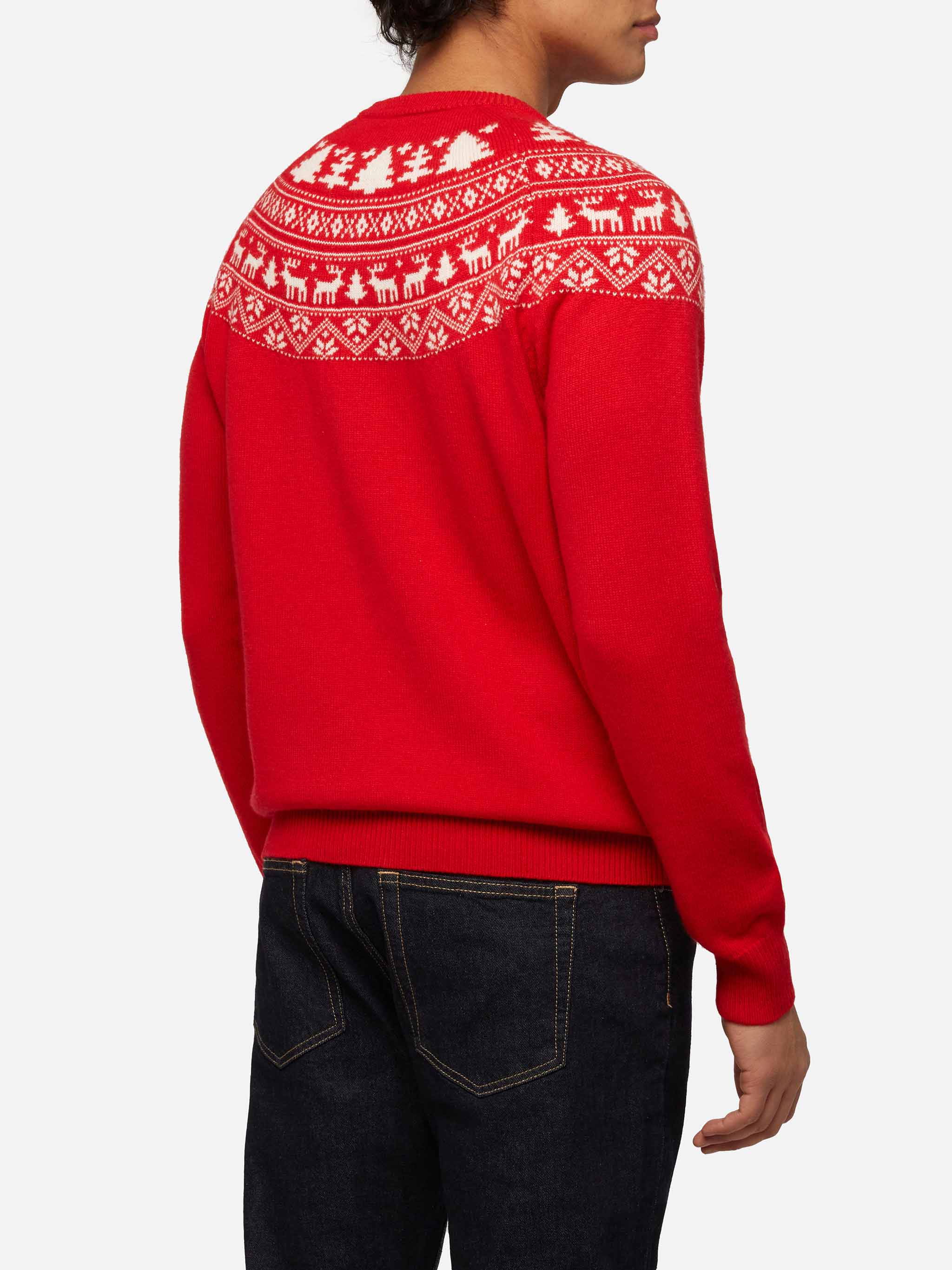Maglione rosso Heron con jacquard fair isle e jacquard I'm not a Saint - Image 3