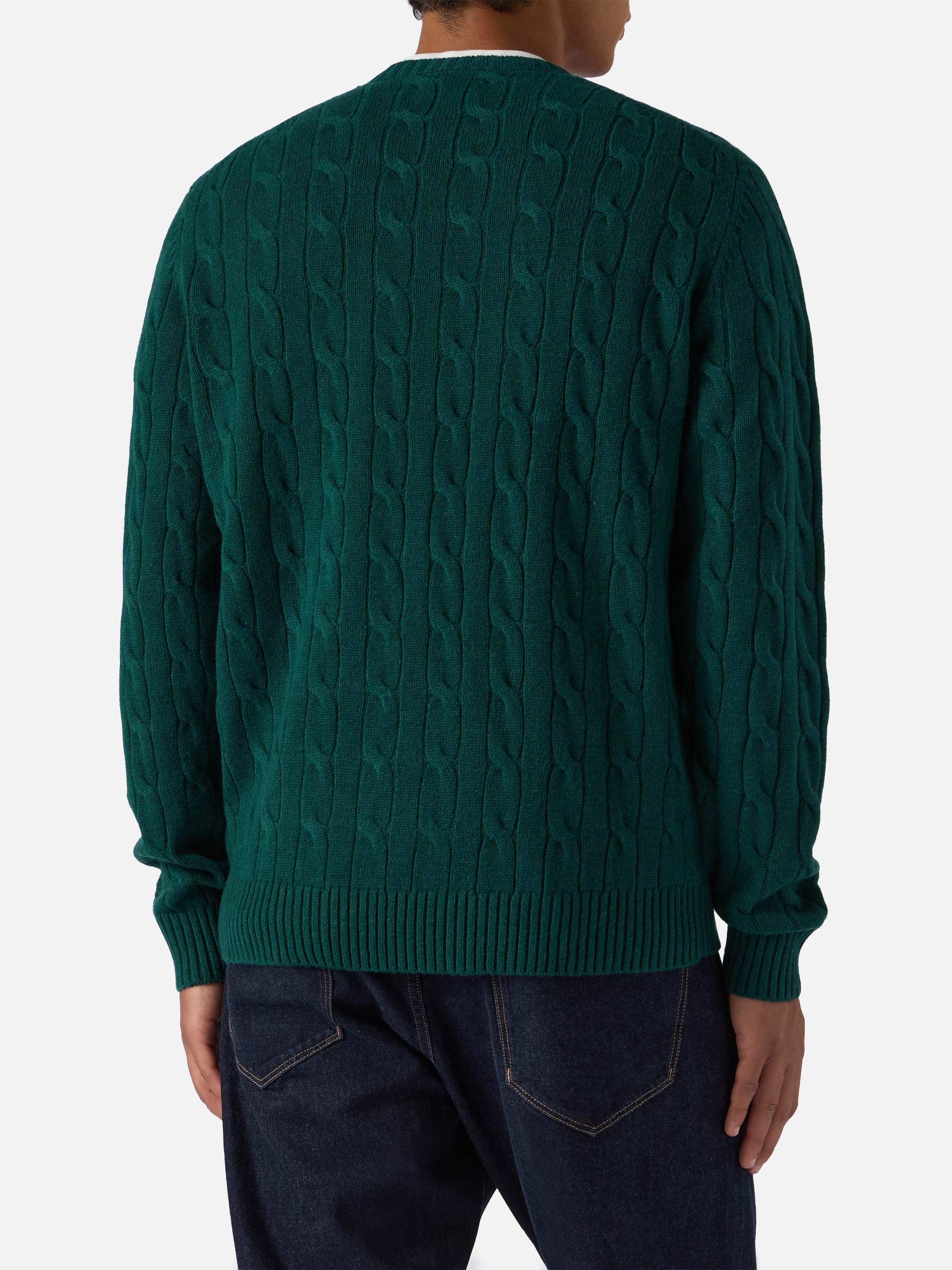 Maglione girocollo Regent a trecce in 100% LANA verde inglese - Image 3