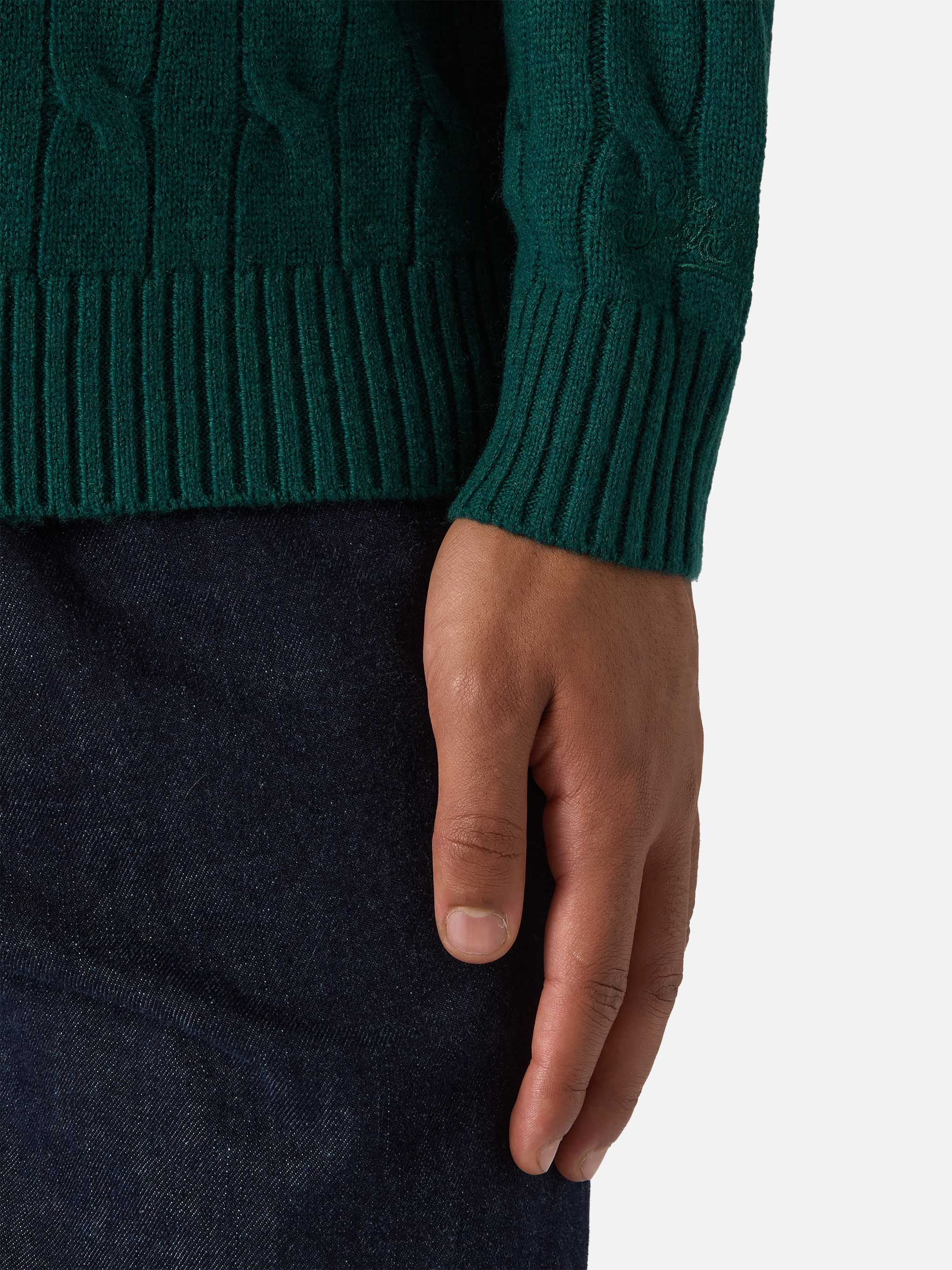 Maglione girocollo Regent a trecce in 100% LANA verde inglese - Image 4