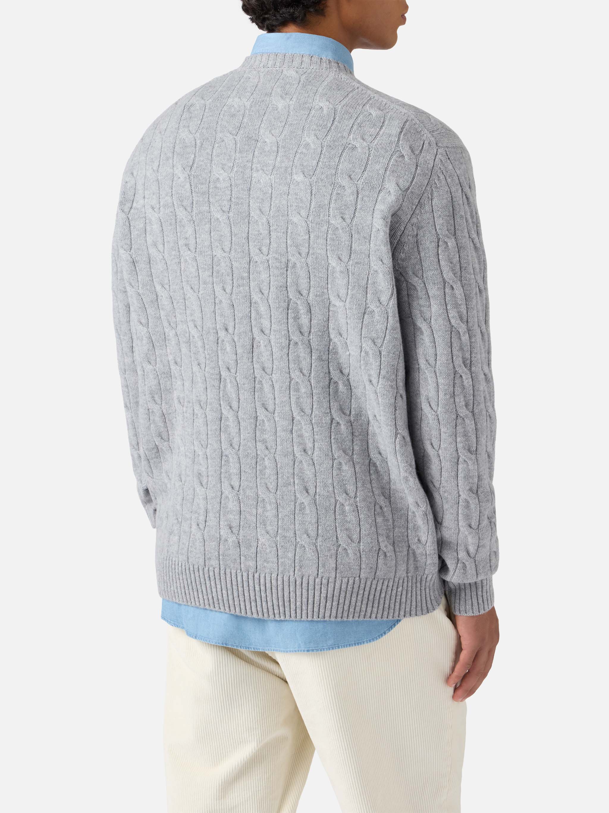 Maglione girocollo Regent a trecce in 100% LANA grigio melange - Image 3