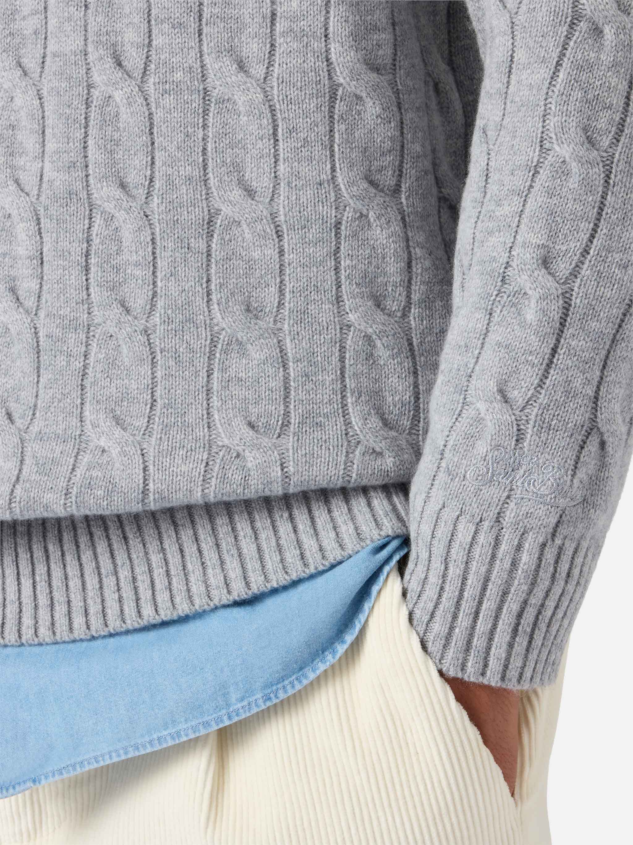 Maglione girocollo Regent a trecce in 100% LANA grigio melange - Image 4
