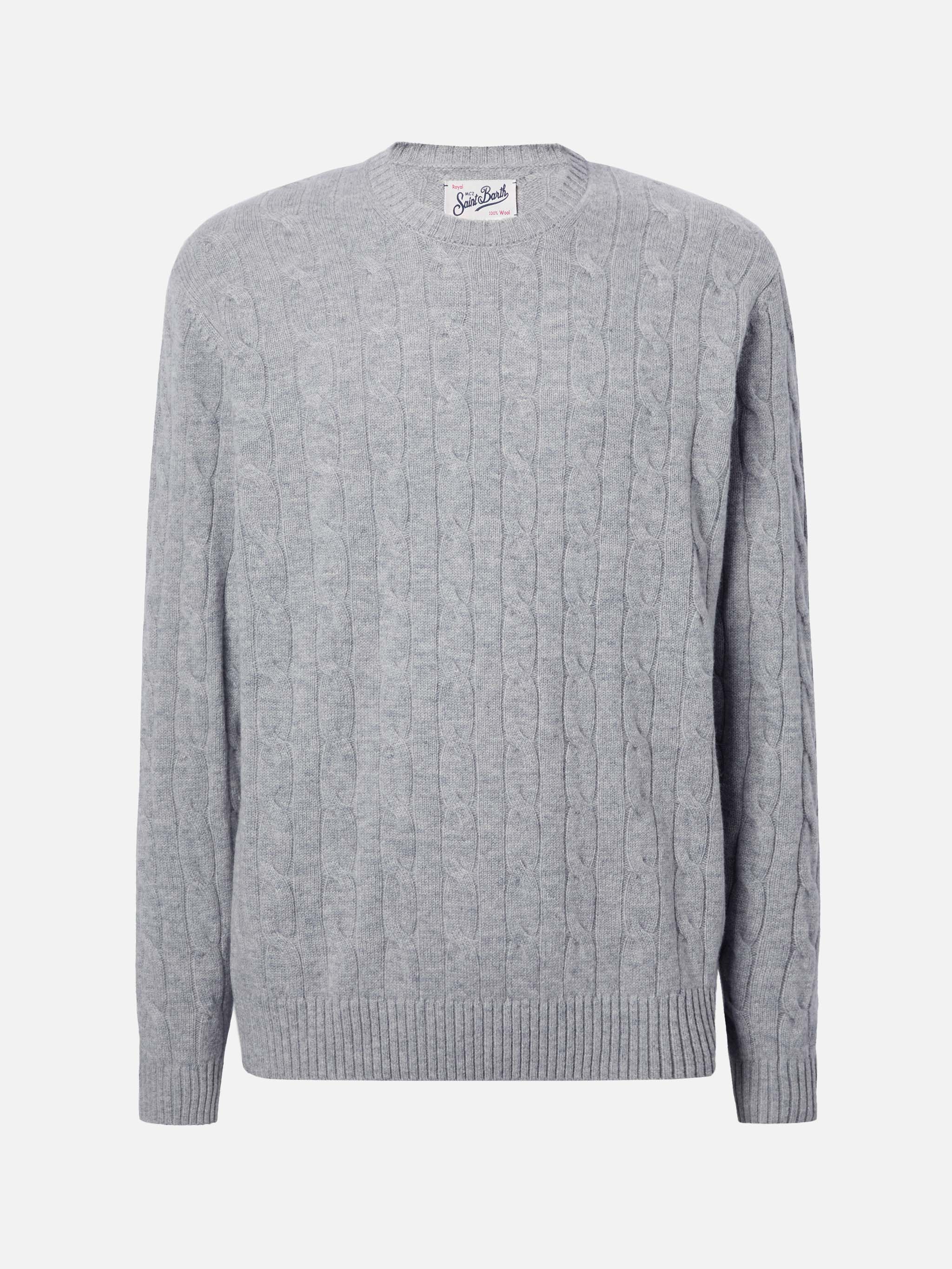 Maglione girocollo Regent a trecce in 100% LANA grigio melange - Image 5