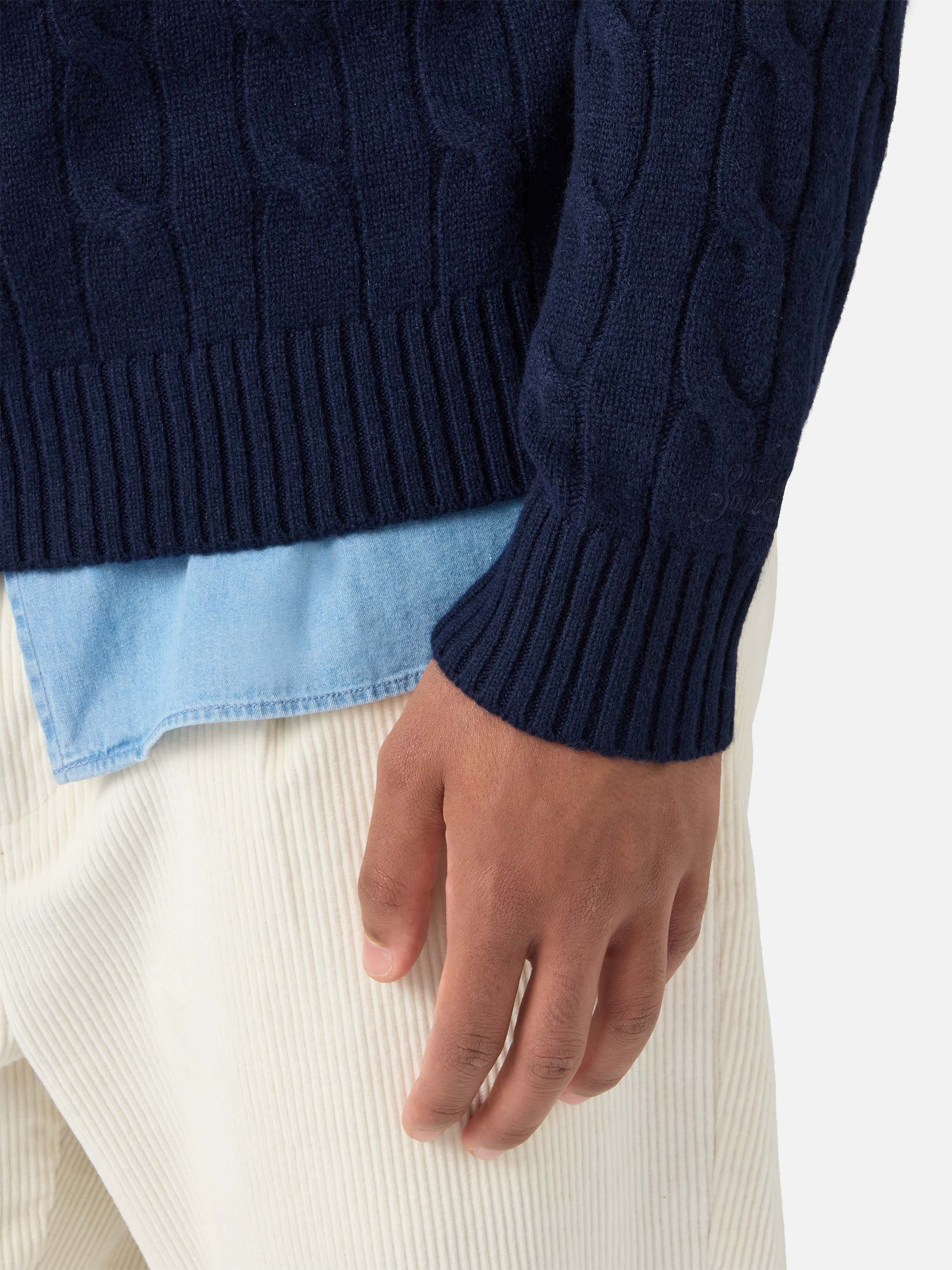 Maglione girocollo Regent a trecce in 100% LANA blu notte - Image 3