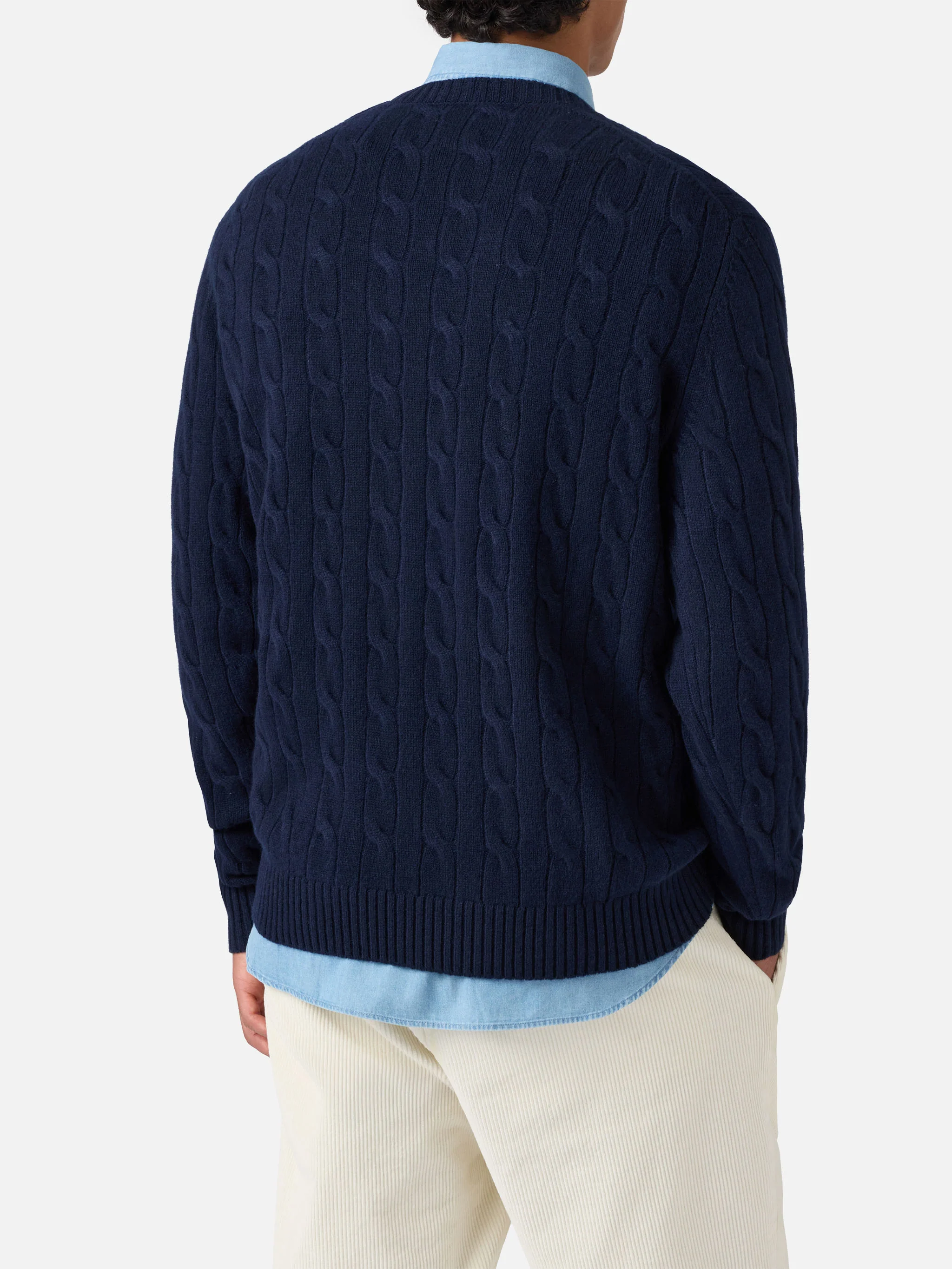 Maglione girocollo Regent a trecce in 100% LANA blu notte - Image 4