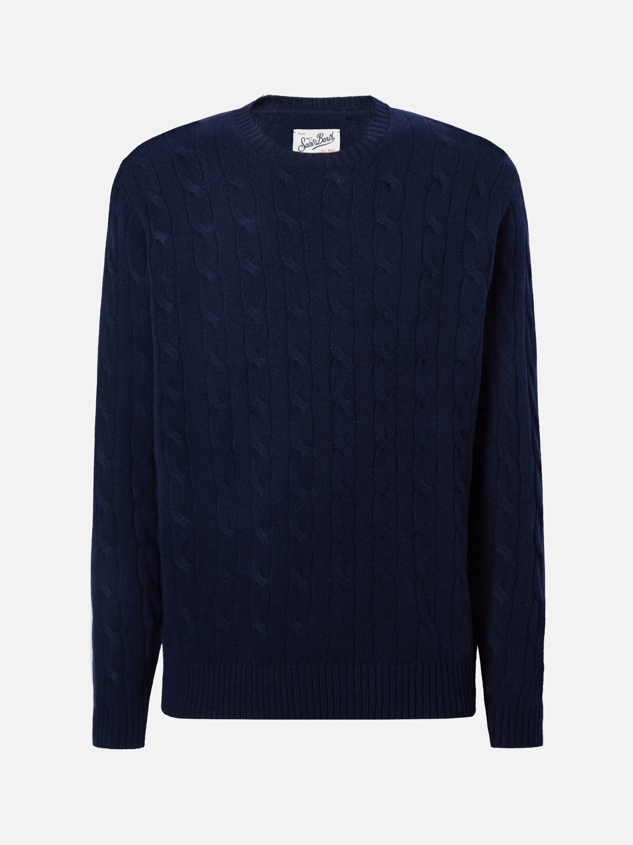 Maglione girocollo Regent a trecce in 100% LANA blu notte - Image 5