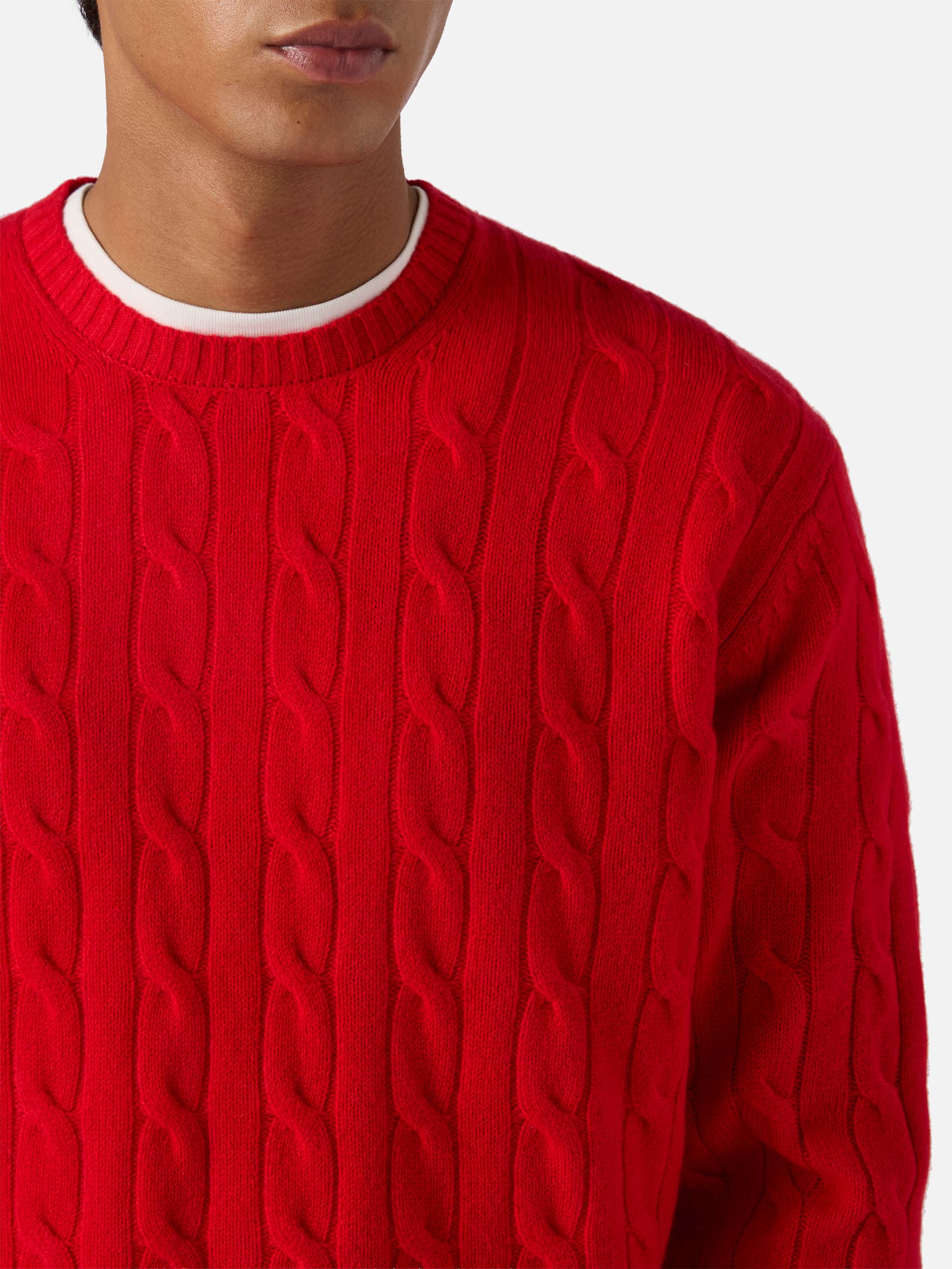 Maglione Regent a trecce in 100% LANA rosso - Image 2