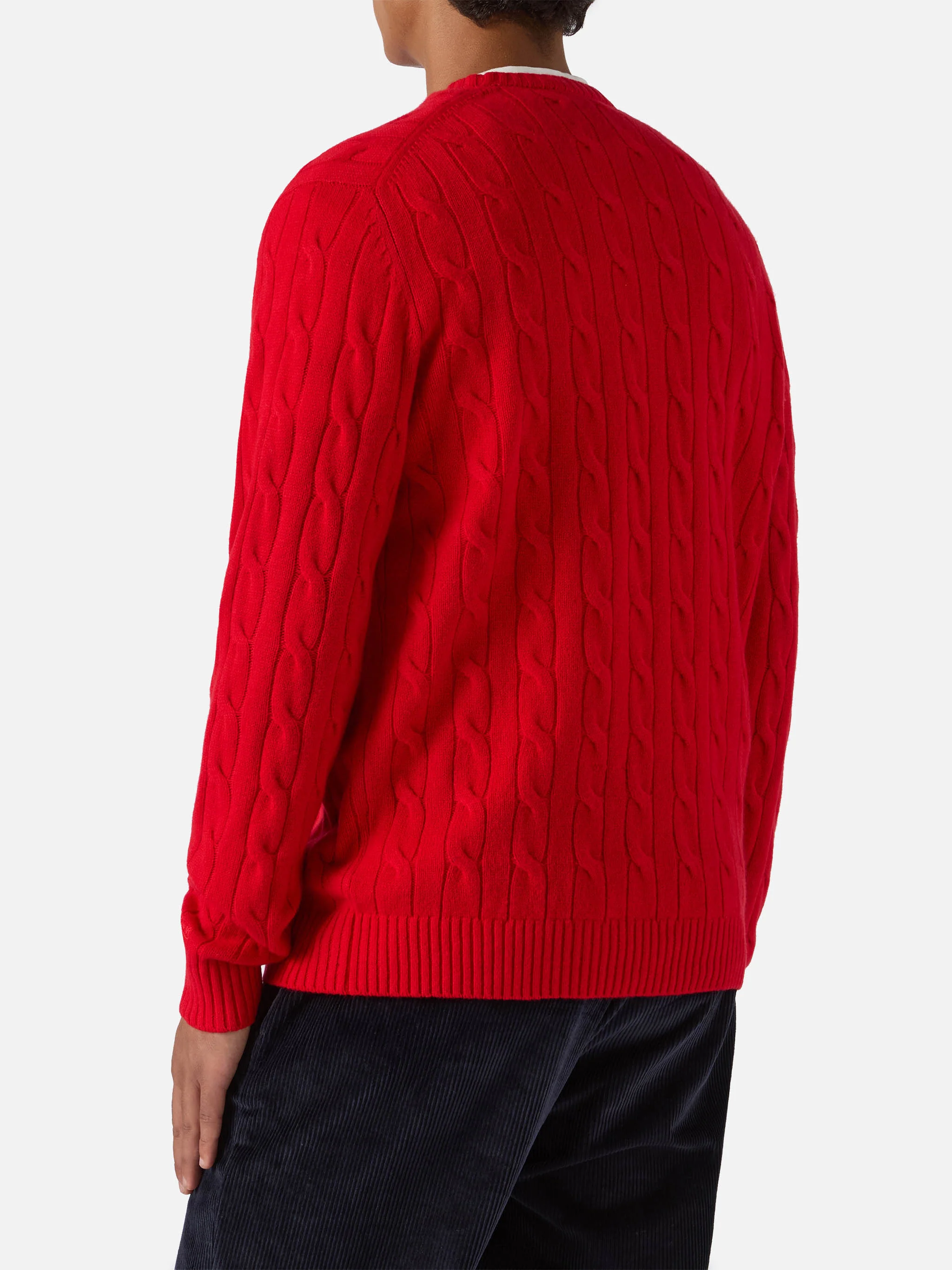 Maglione Regent a trecce in 100% LANA rosso - Image 3