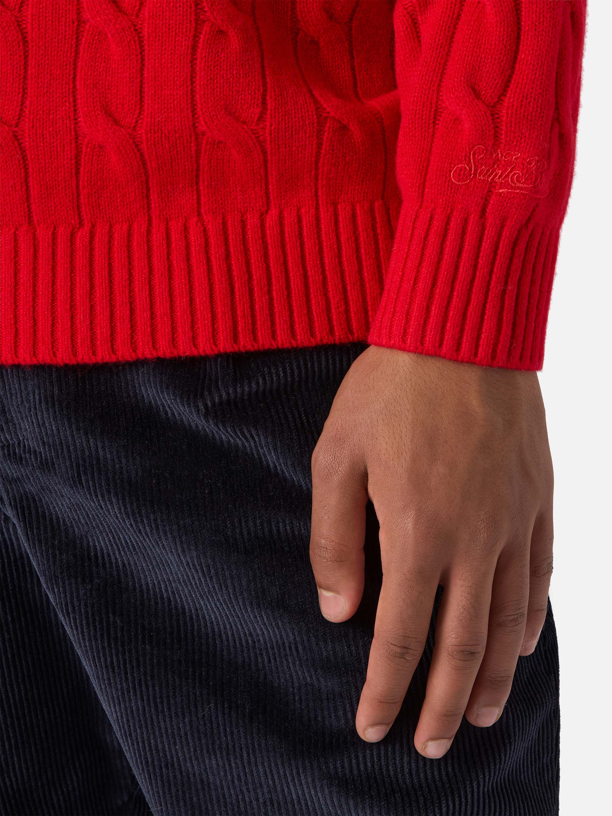 Maglione Regent a trecce in 100% LANA rosso - Image 4