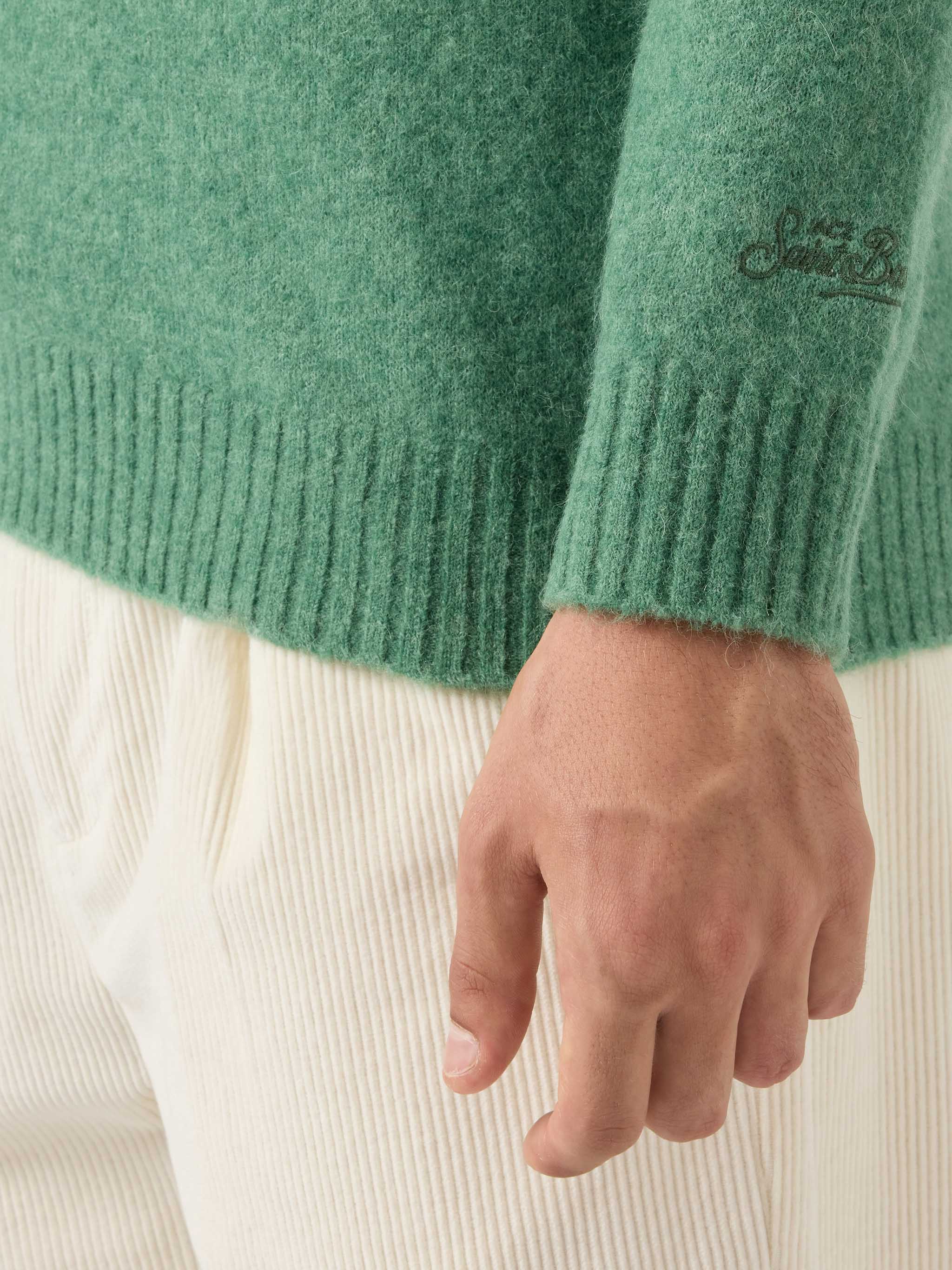 Maglione girocollo Regent in ALPACA STRETCH verde salvia - Image 4
