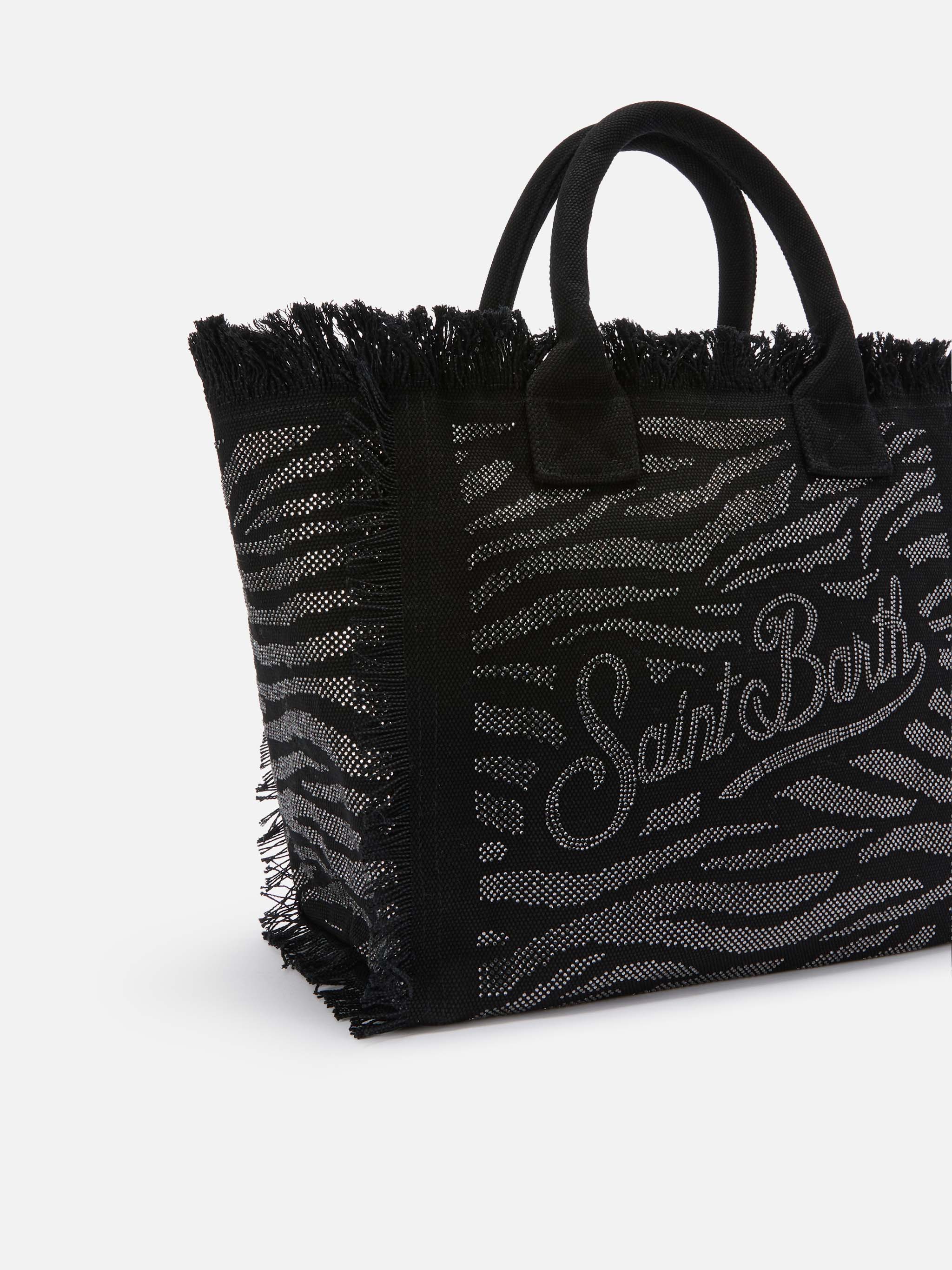 Borsa Vanity regular in canvas animalier con strass - Image 3
