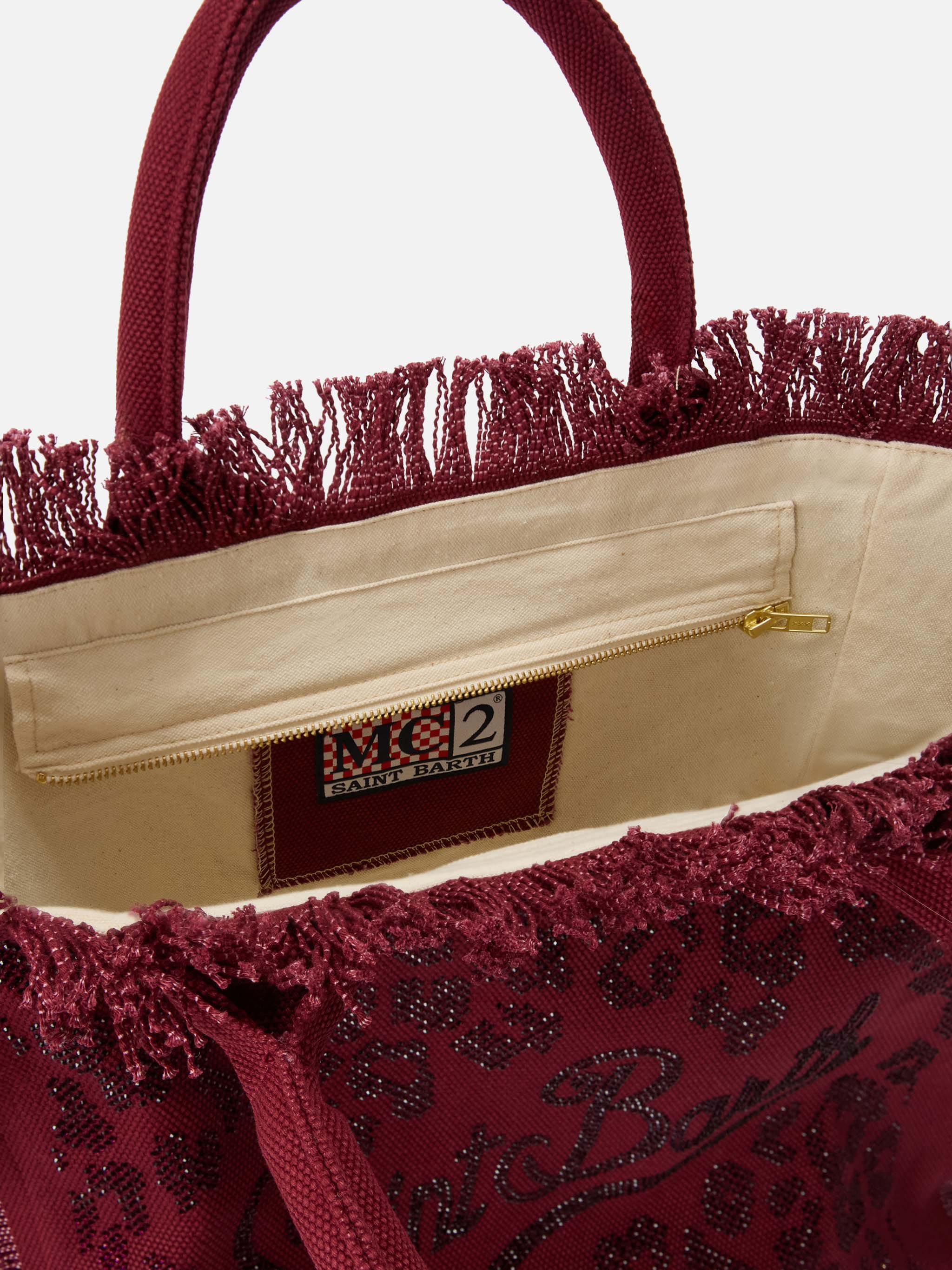 Borsa Vanity regular in canvas leopardato con strass - Image 3