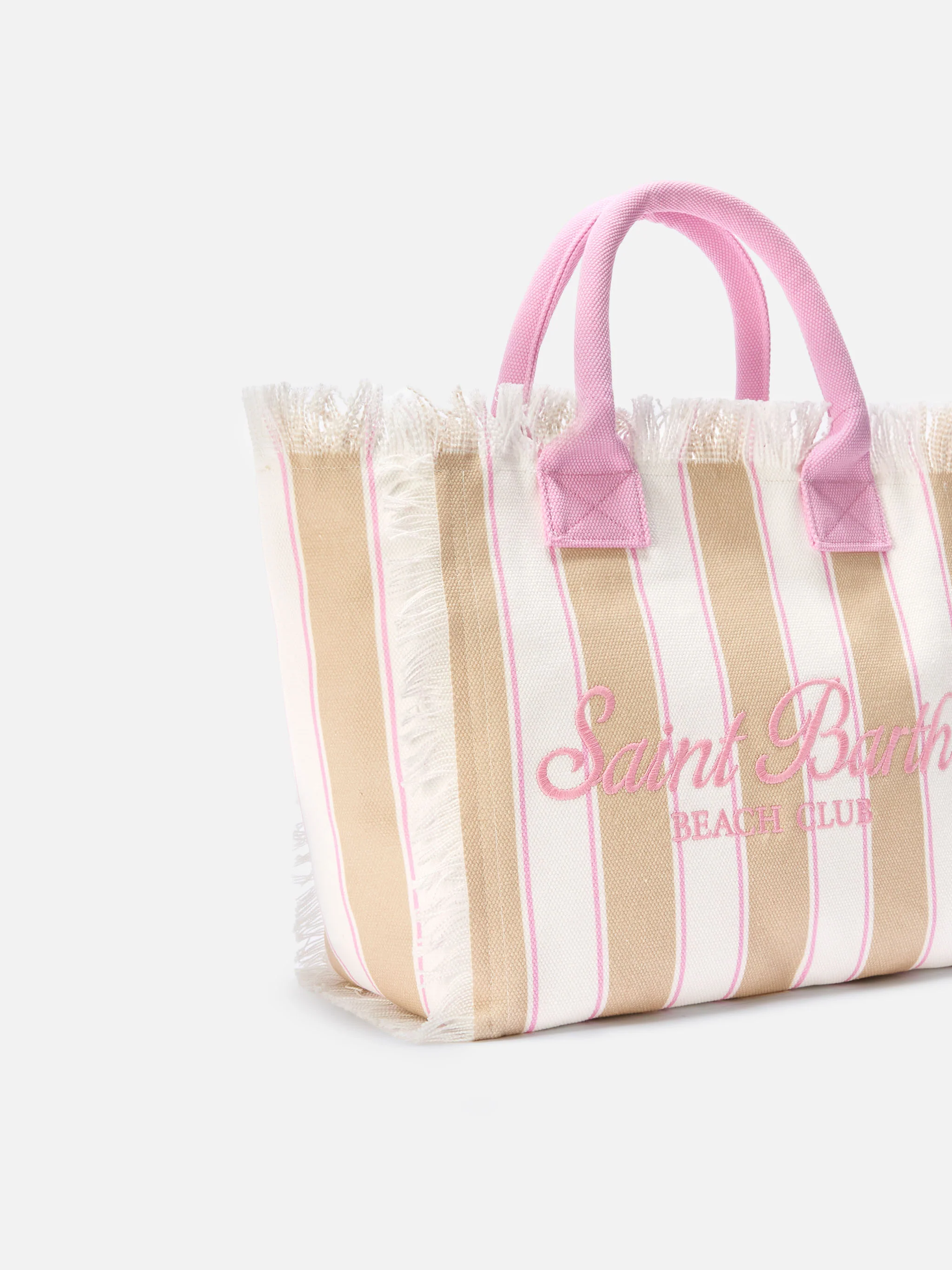 Borsa Vanity regular in canvas a righe verticali beige - Image 3