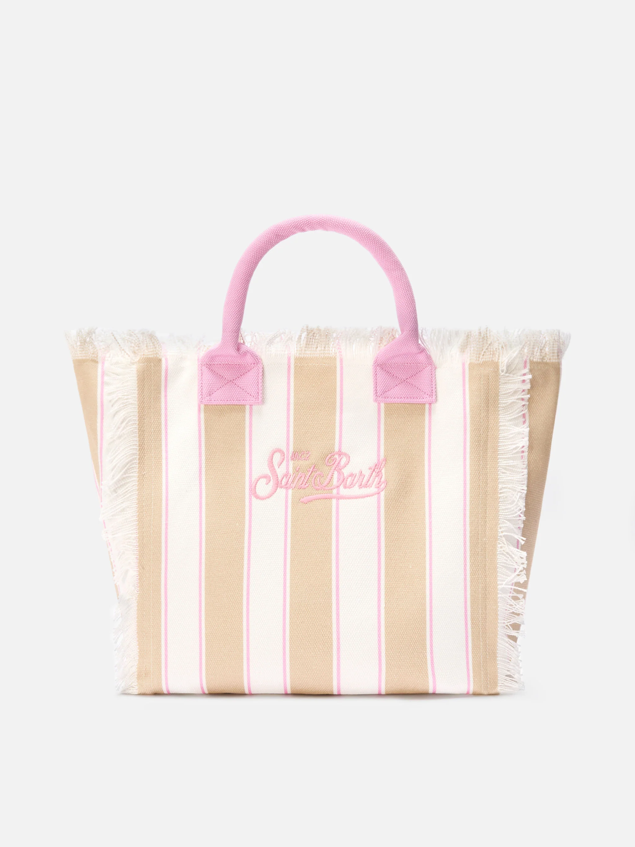 Borsa Vanity regular in canvas a righe verticali beige - Image 4