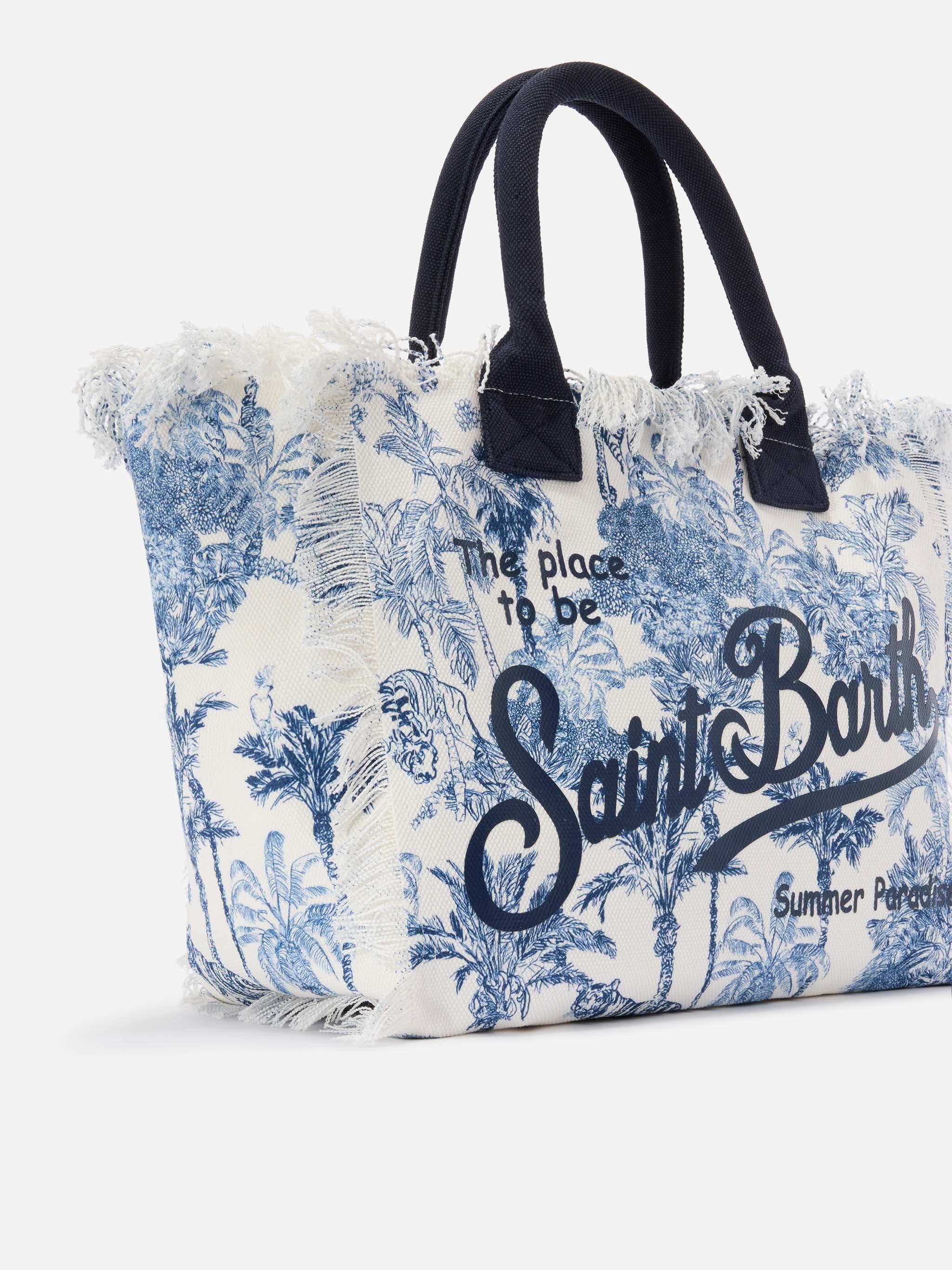 Borsa Vanity regular in canvas con stampa toile de Jouy blu - Image 3