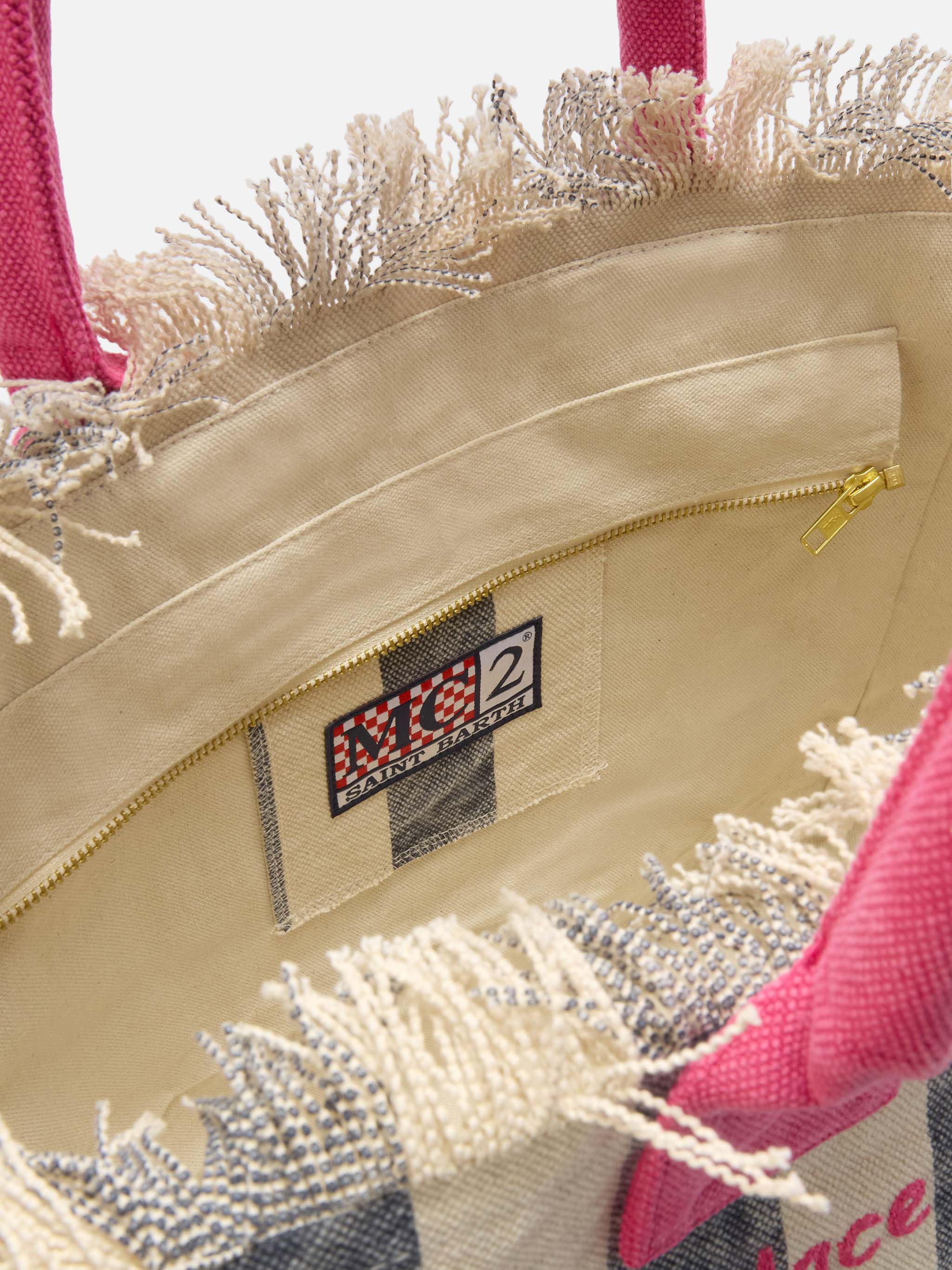 Borsa Vanity regular in canvas a righe verticali blu - Image 4