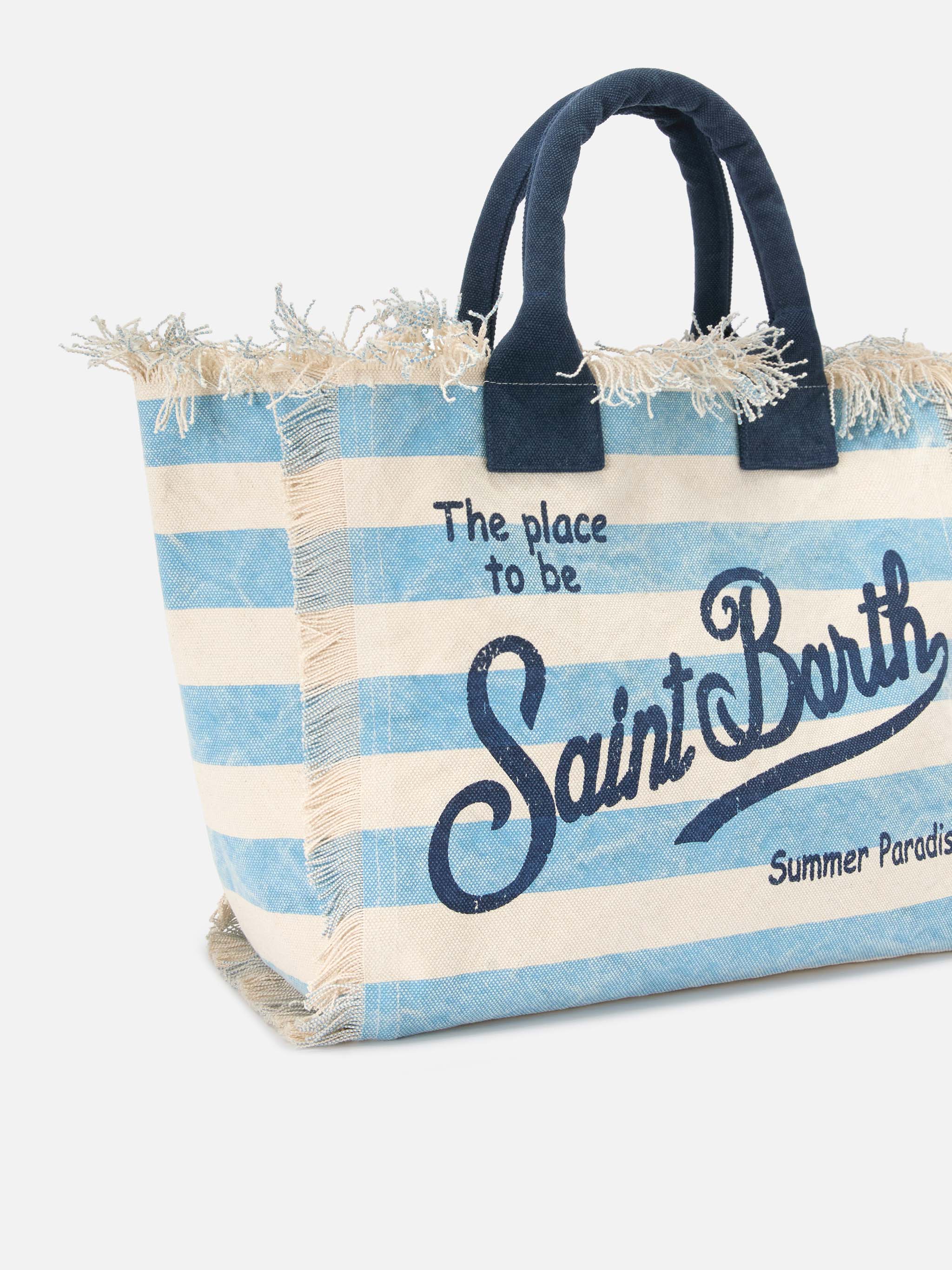 Borsa Vanity regular in canvas a righe orizzontali azzurre - Image 3