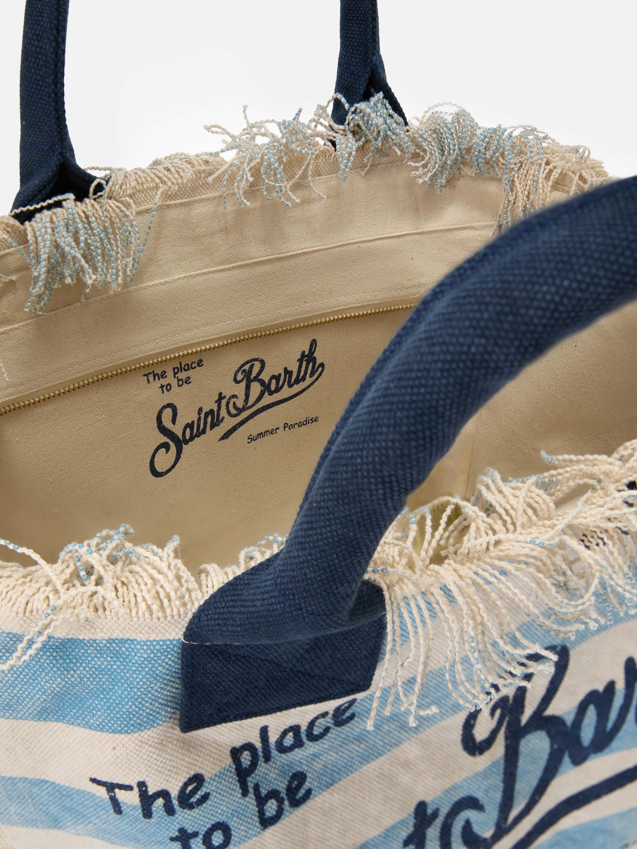 Borsa Vanity regular in canvas a righe orizzontali azzurre - Image 4