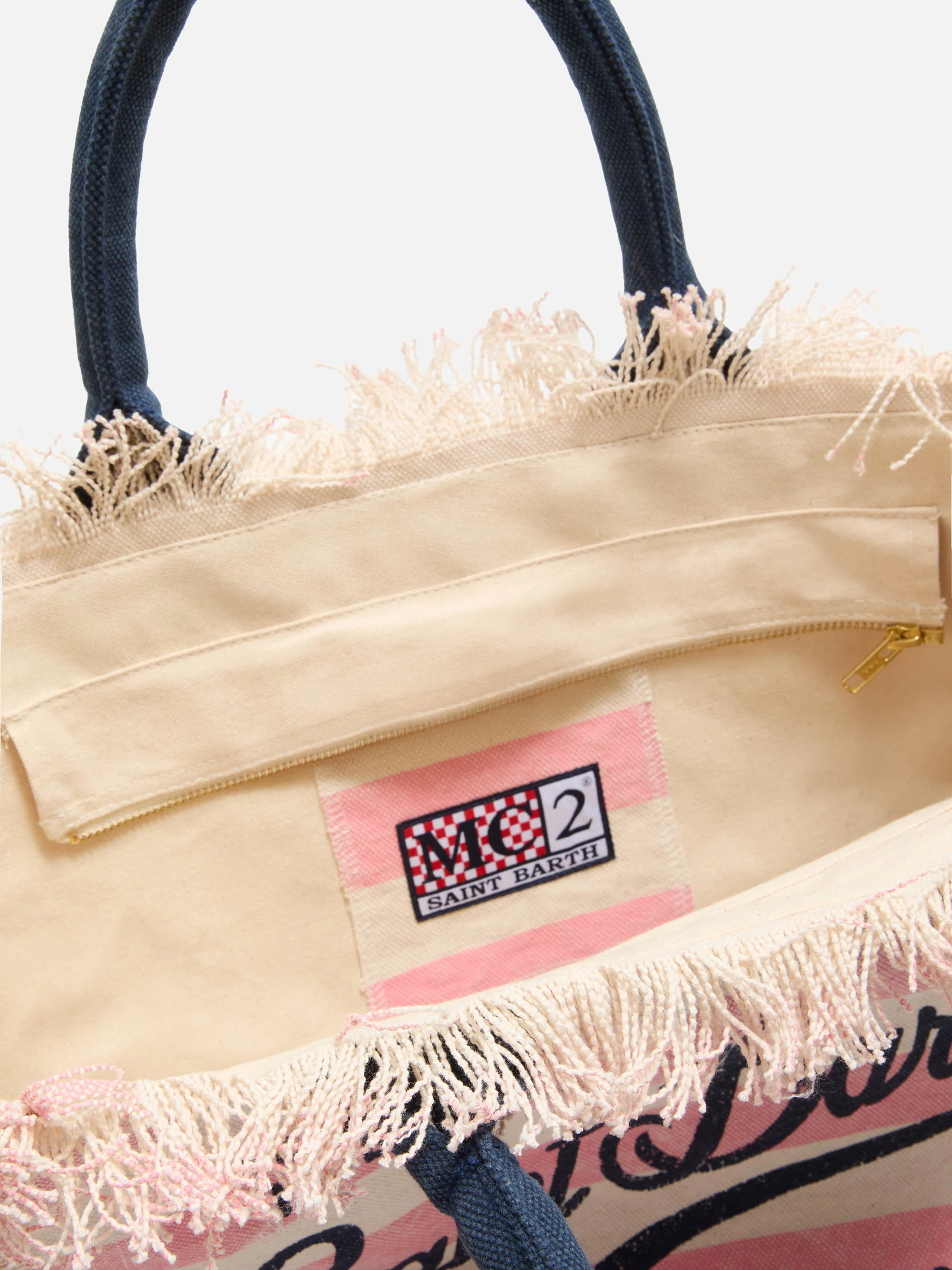 Borsa Vanity regular in canvas a righe orizzontali rosa - Image 3