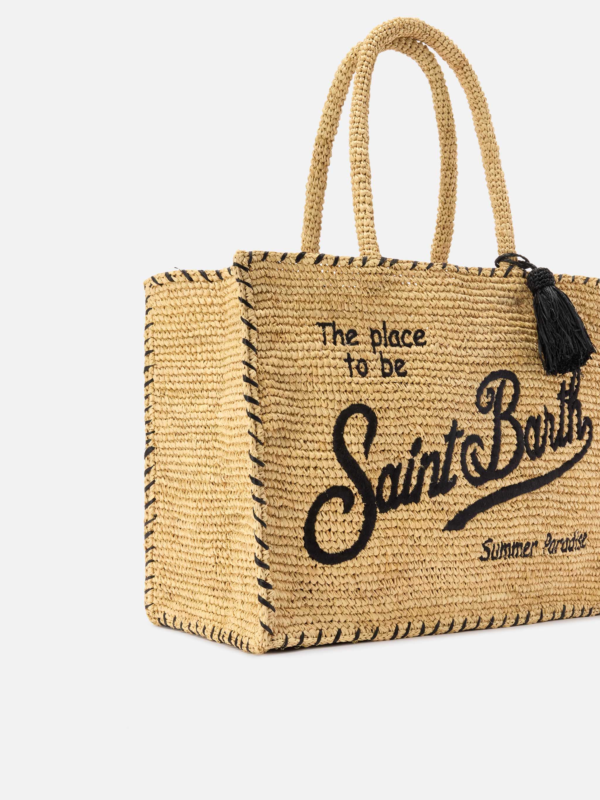 Borsa Vanity regular in raffia con dettagli neri - Image 3