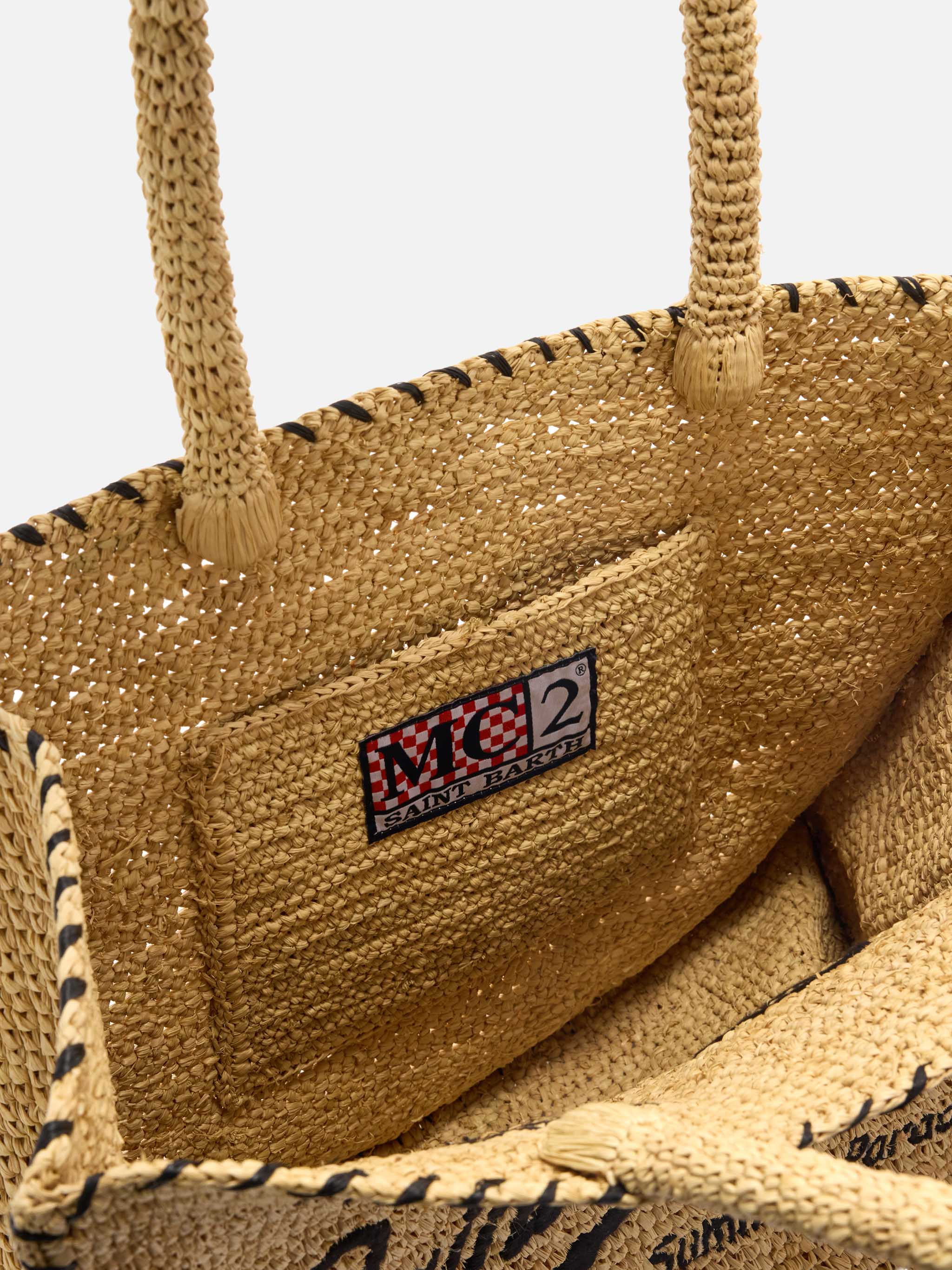 Borsa Vanity regular in raffia con dettagli neri - Image 5