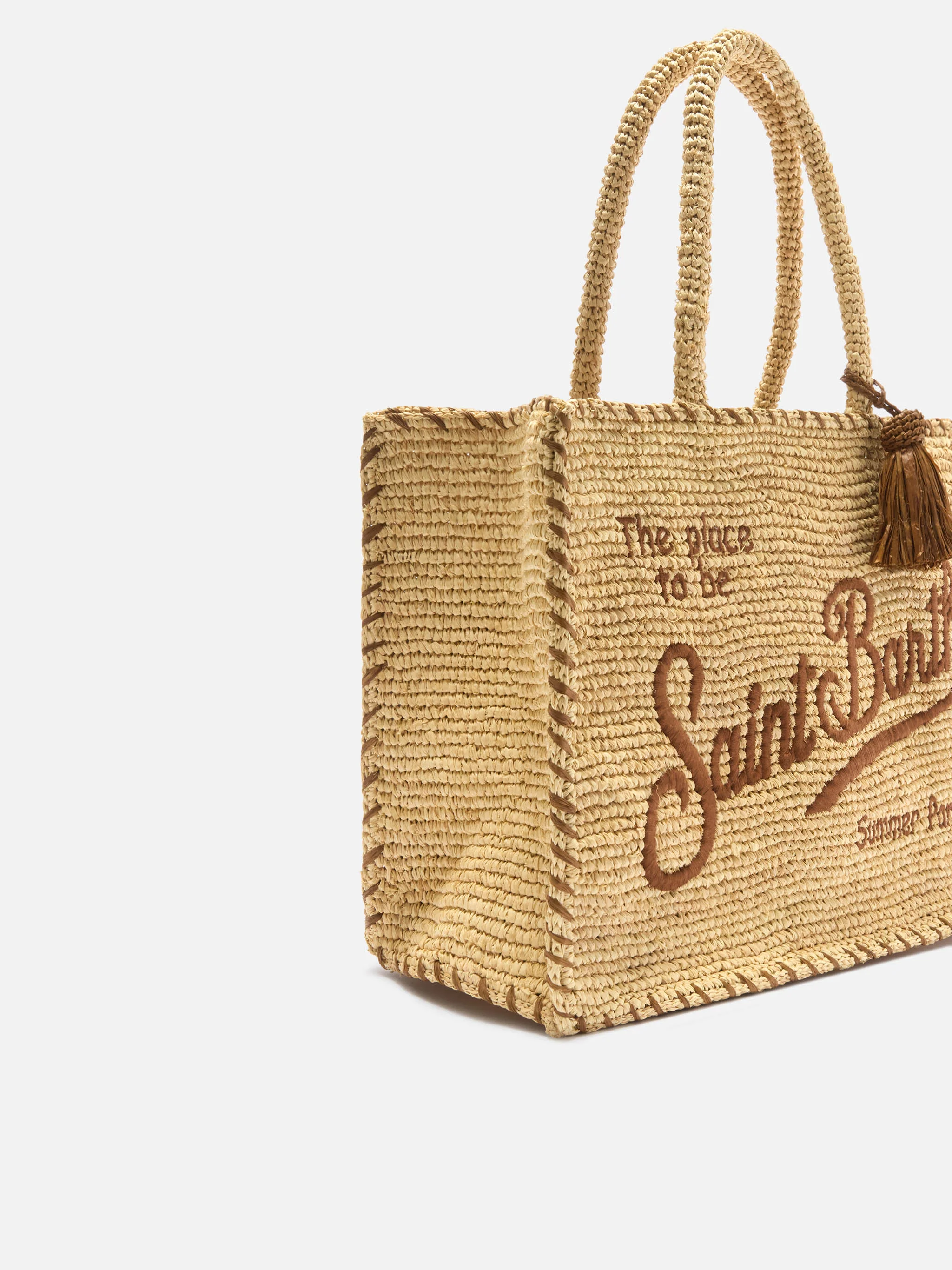 Borsa Vanity regular in raffia con dettagli marroni - Image 3