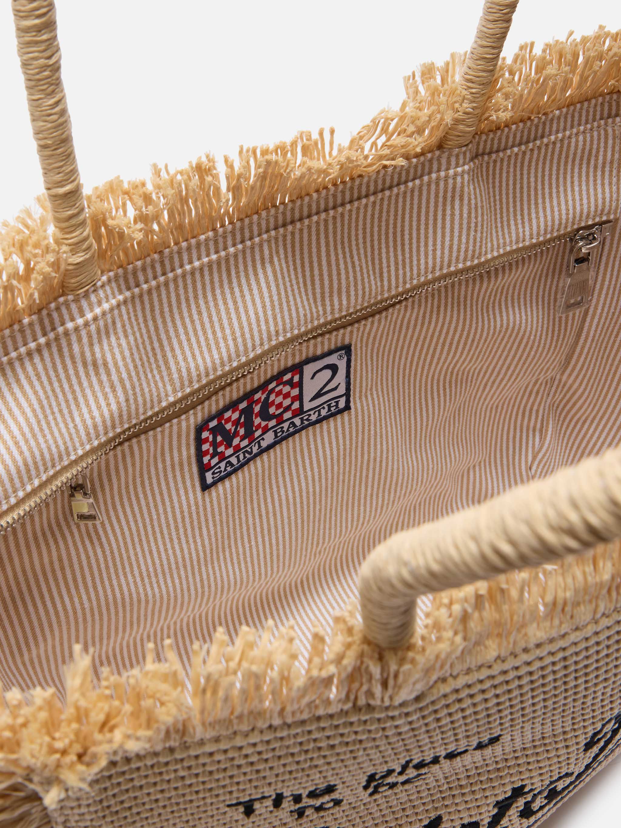 Borsa Vanity regular effetto paglia con logo ricamato a contrasto - Image 4