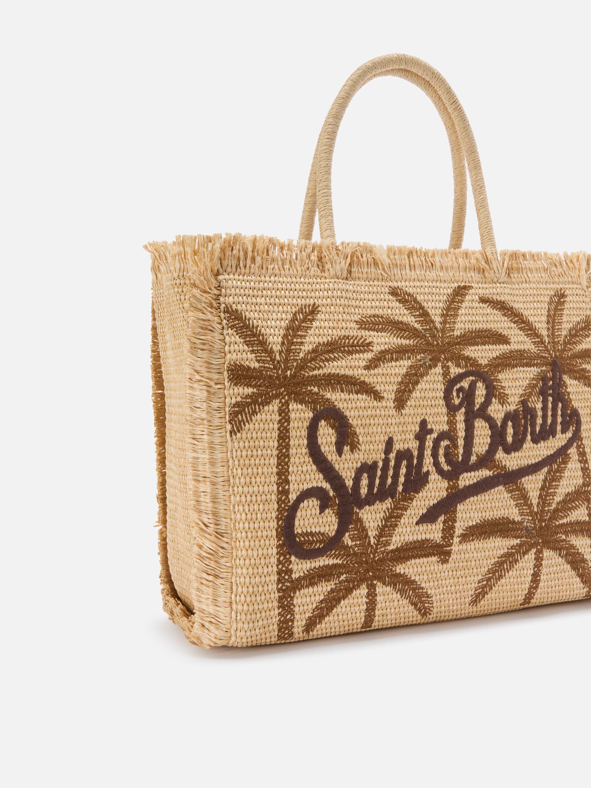 Borsa Vanity regular effetto paglia con ricamo palme - Image 3