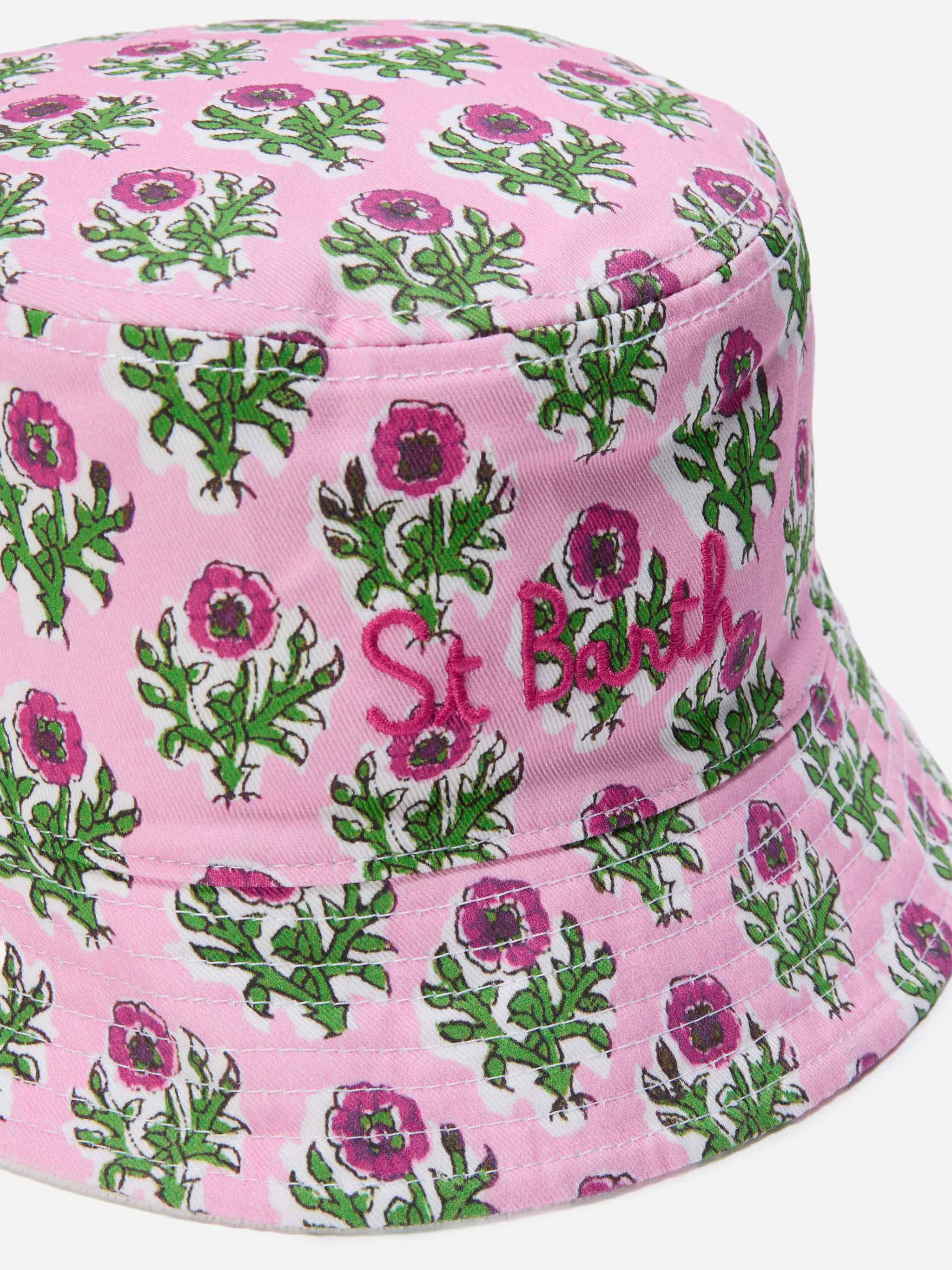 Cappello bucket reversibile con stampa floreale boho e spugna bianca - Image 2