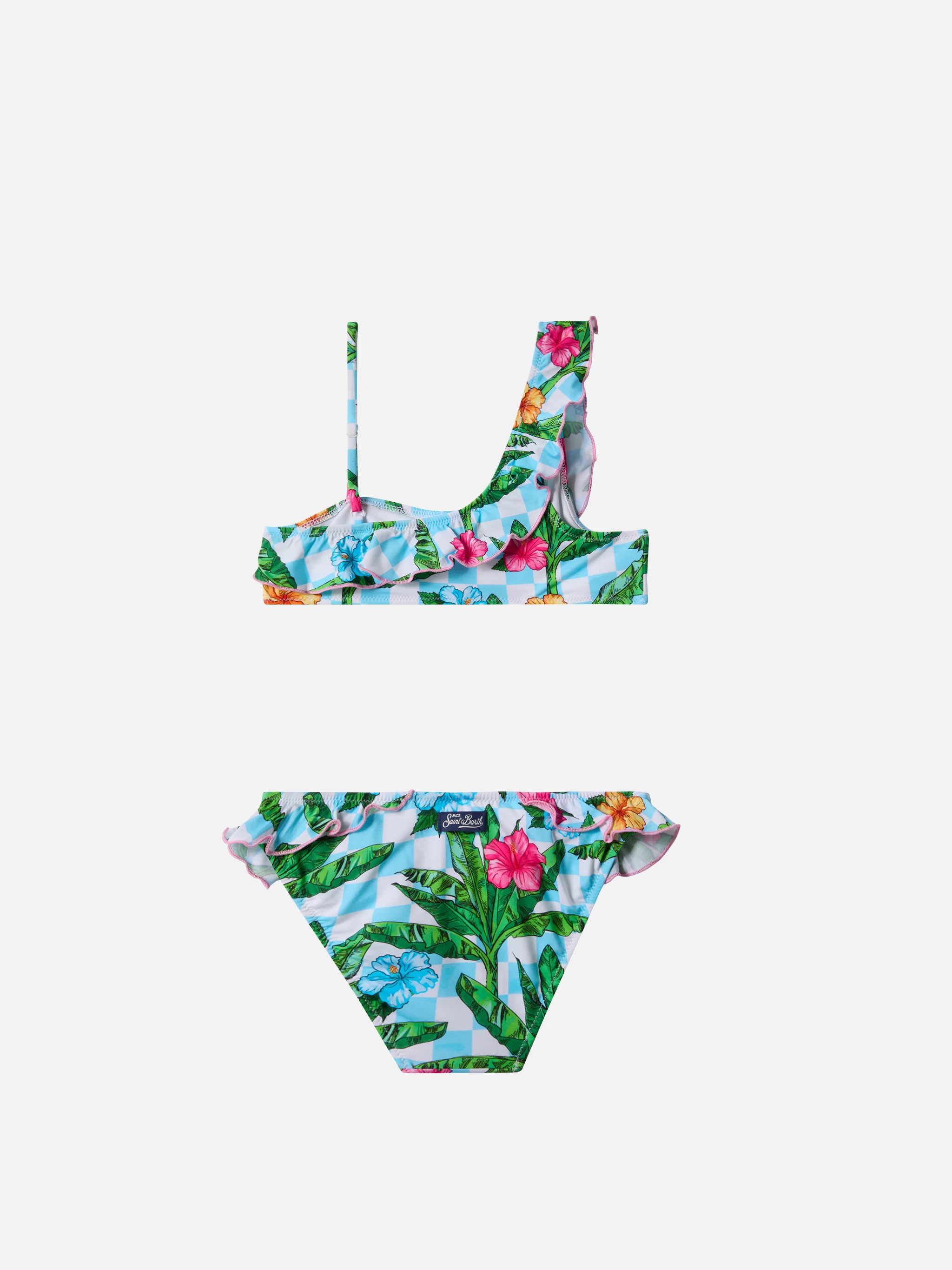 Bikini monospalla Rey con volant e stampa palme - Image 2