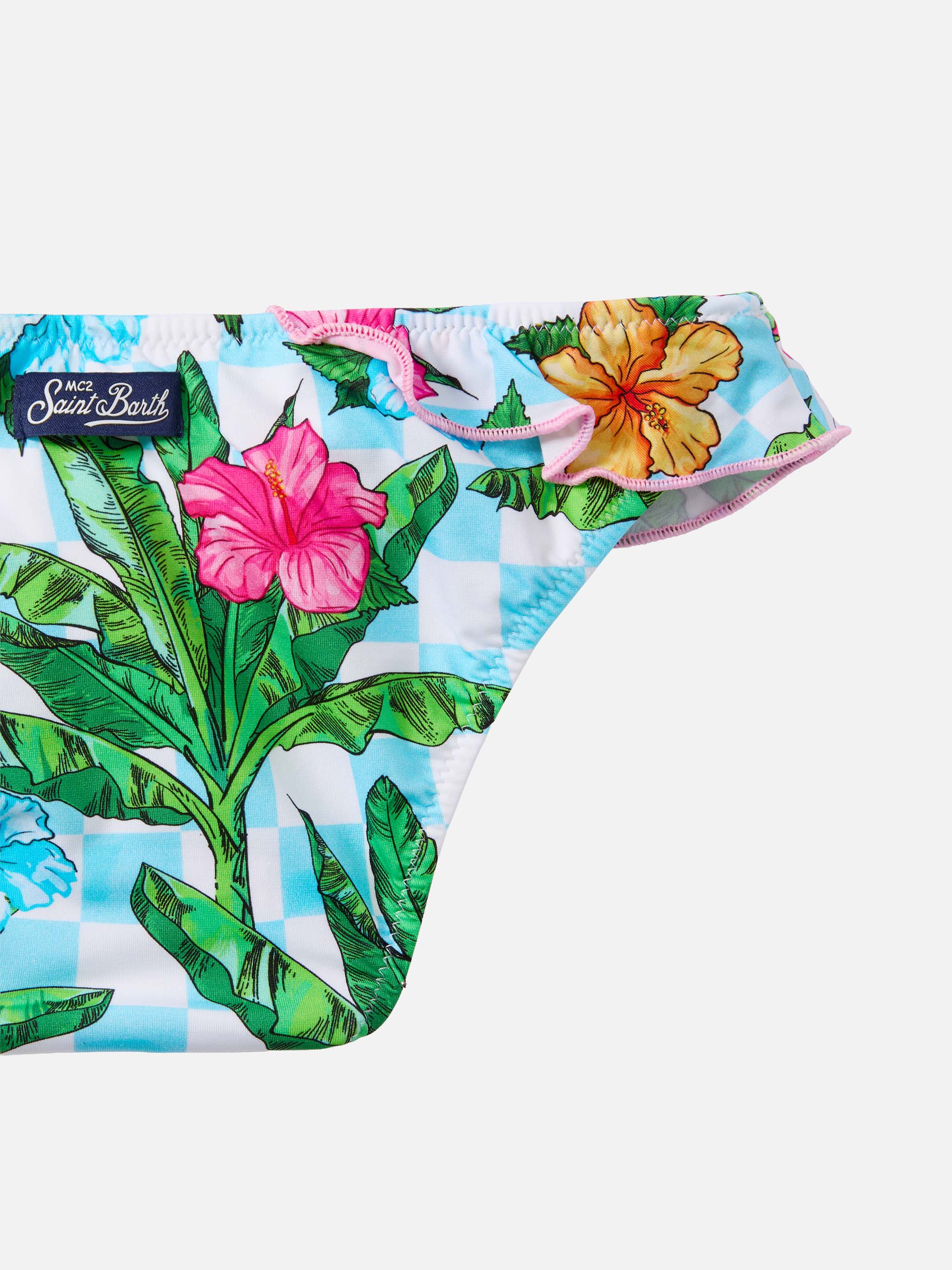 Bikini monospalla Rey con volant e stampa palme - Image 3