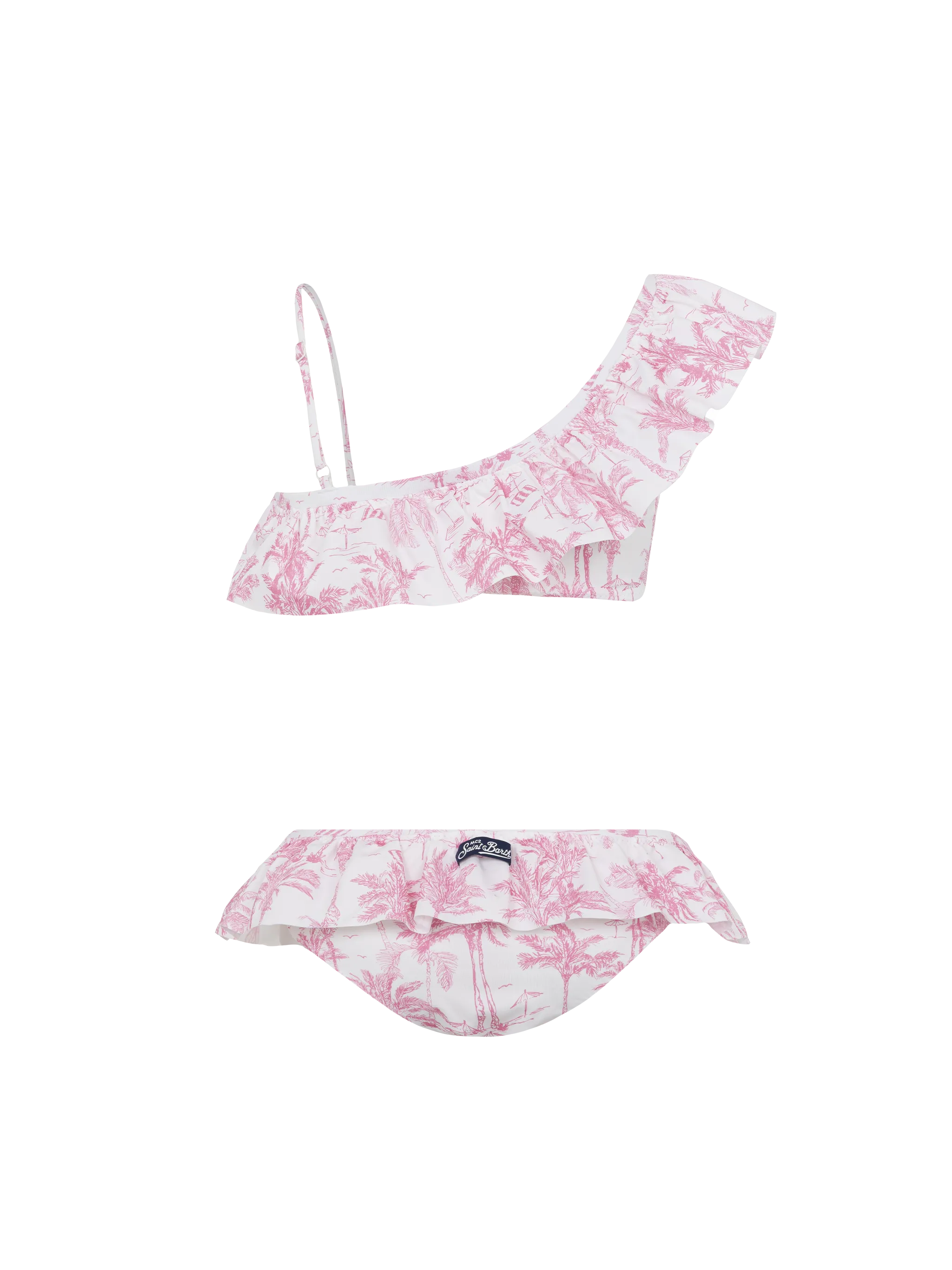 Bikini monospalla Rey con volant e stampa Toile de Jouy - Image 2