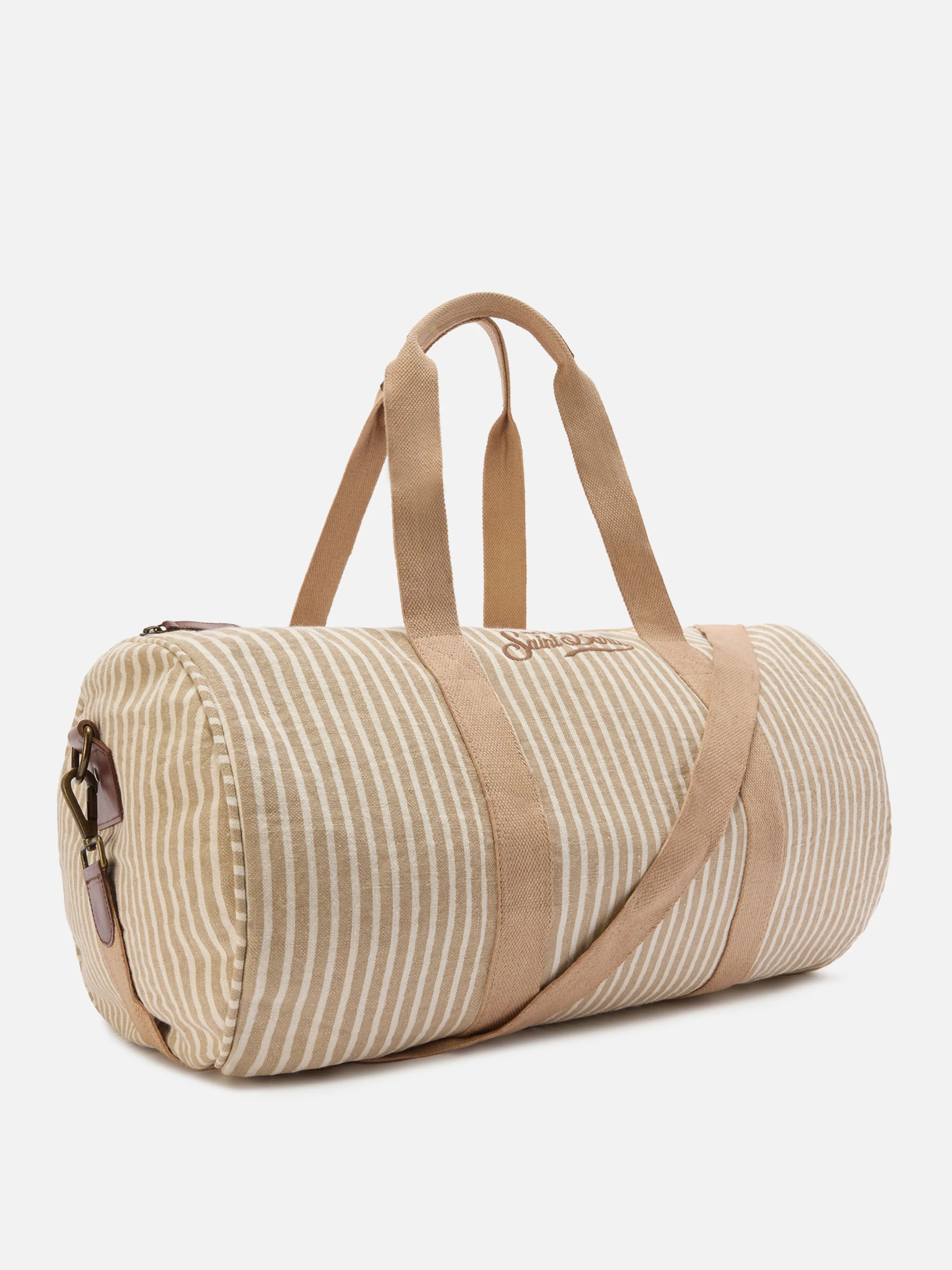 Borsone Round Jetleg in lino a righe beige e bianche - Image 2