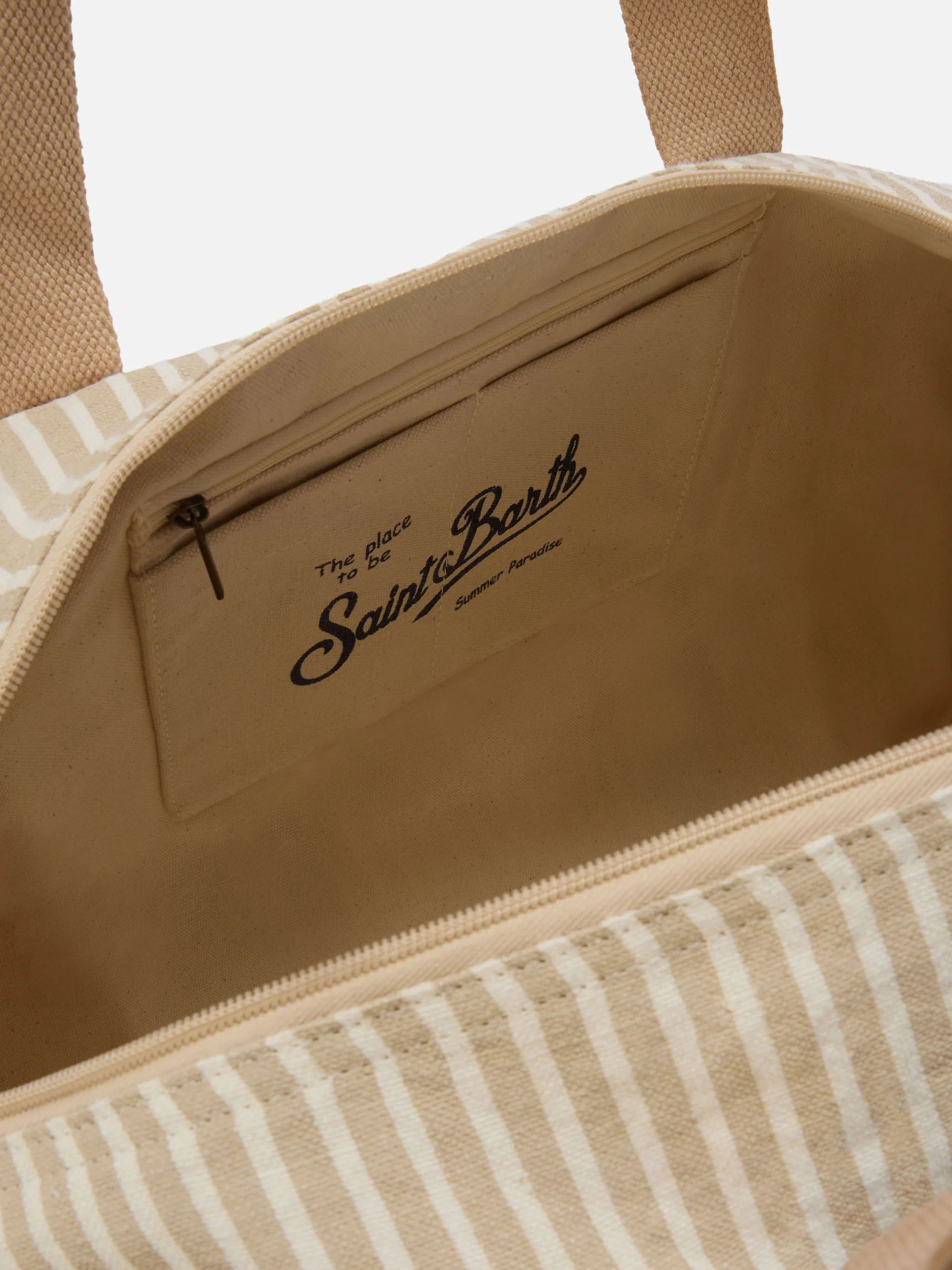 Borsone Round Jetleg in lino a righe beige e bianche - Image 4