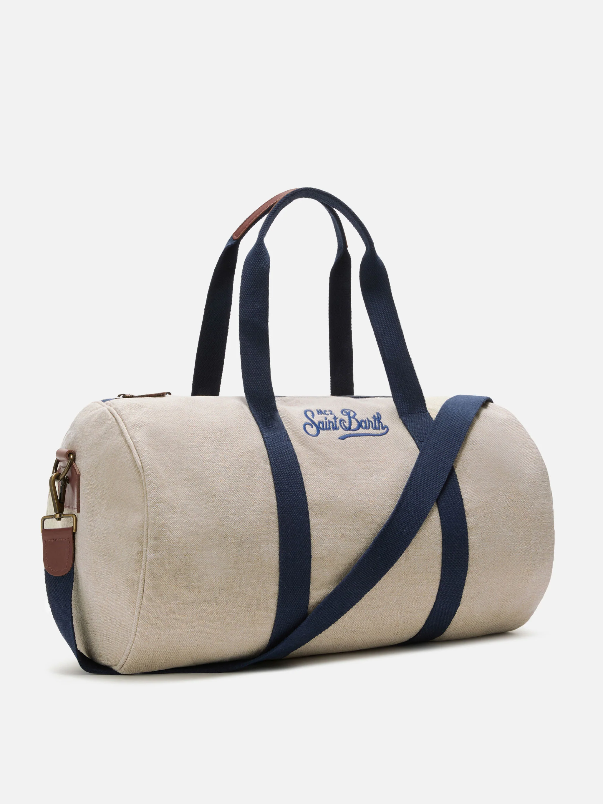 Borsone Round Jetleg in lino beige con logo ricamato a contrasto - Image 3