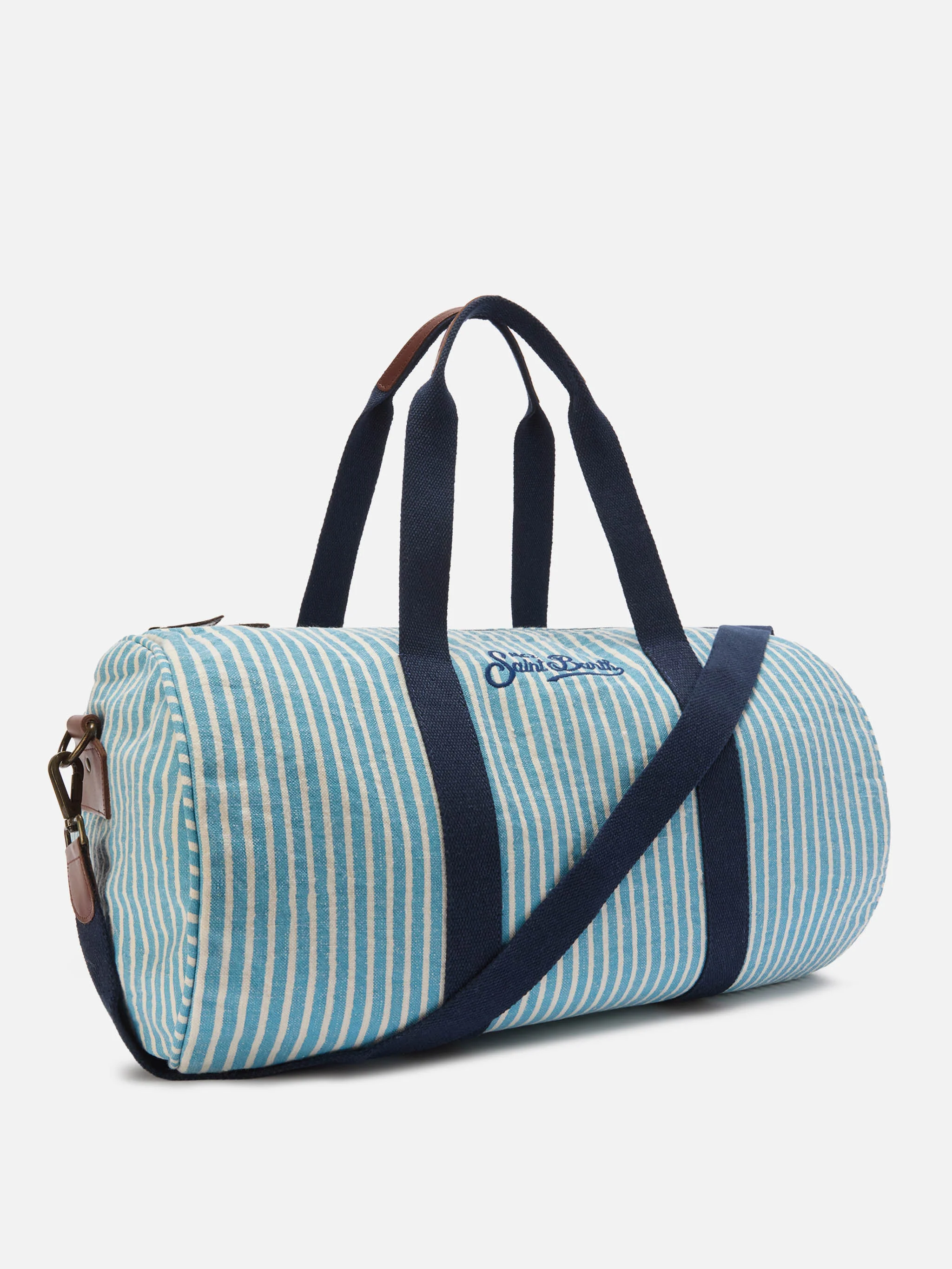 Borsone Round Jetleg in lino a righe blu e bianche - Image 2