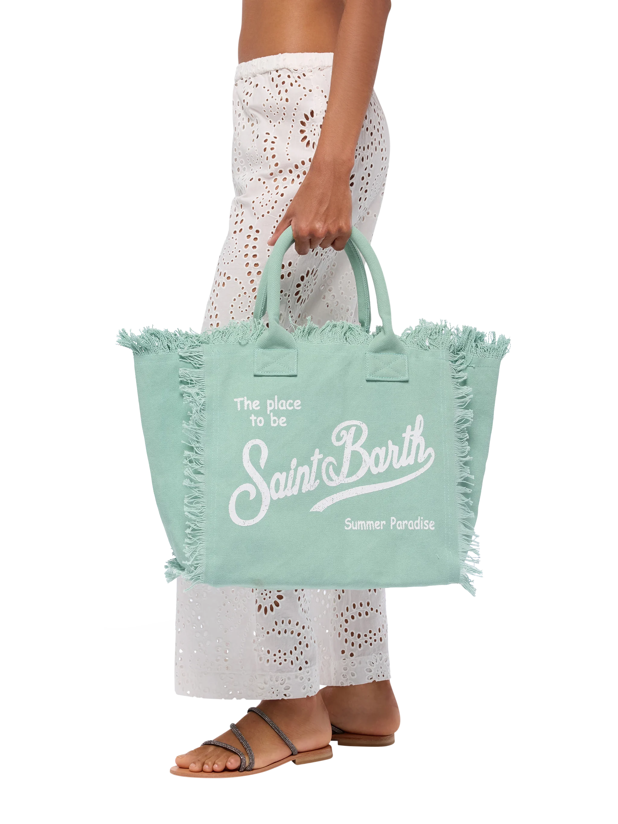 Borsa a spalla Vanity in canvas di cotone verde salvia - Image 2